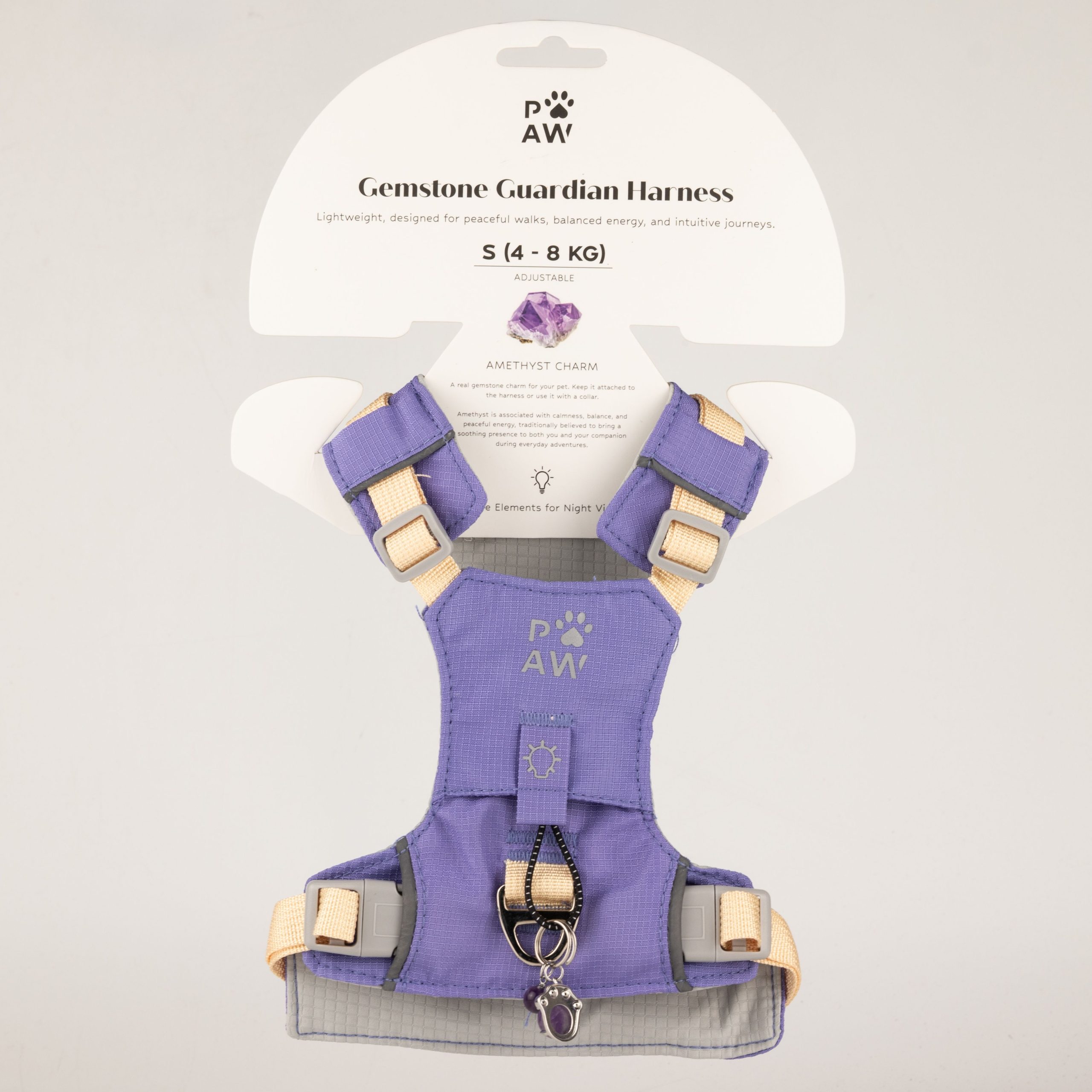 PAW - S (4-8Kg) Dog Step-in Guardian Harness with Reflective Mesh - Lavender - Amethyst Charm - Image 5