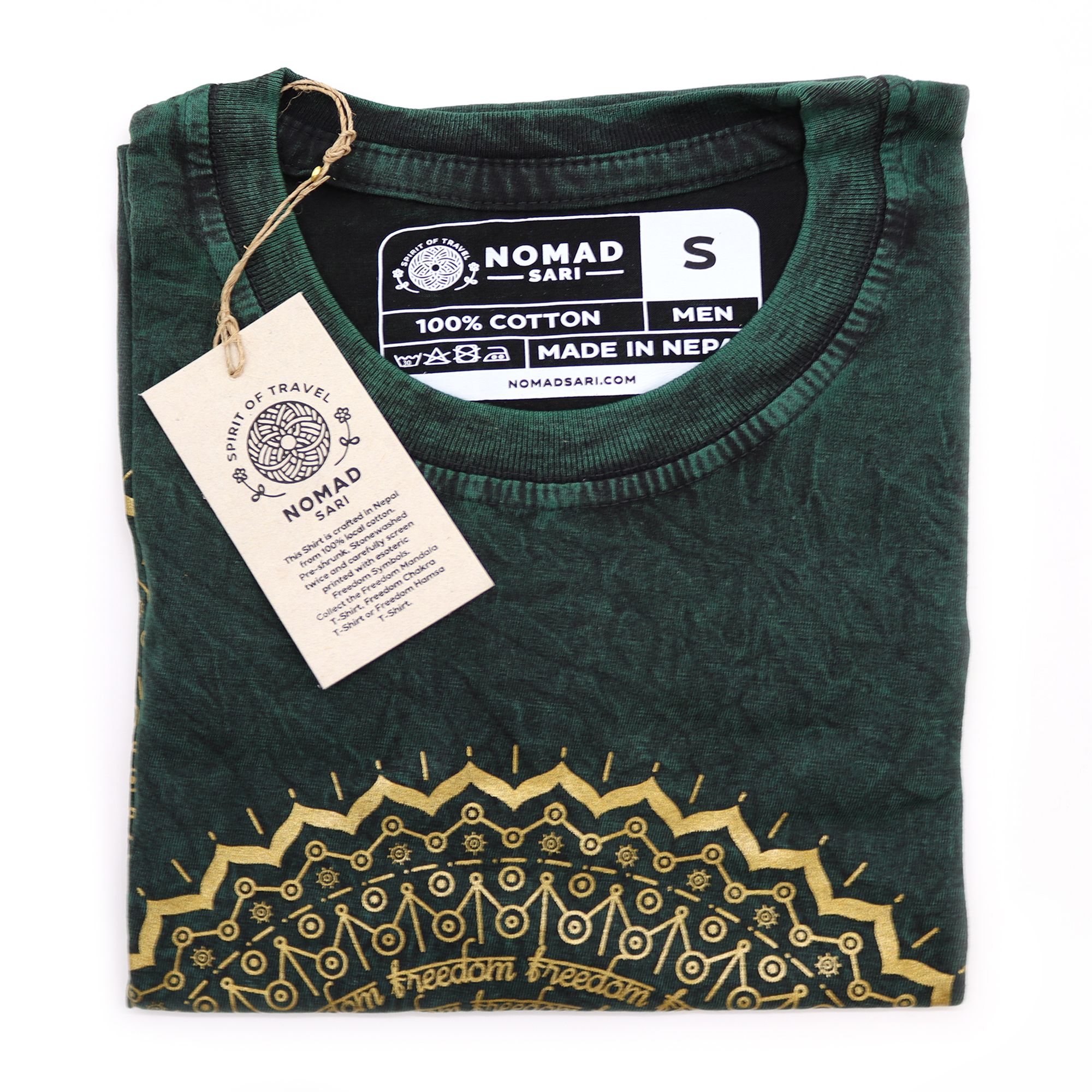 Nomad Sari Stonewashed Cotton T-Shirt – Mandala – Green – Small - Image 3