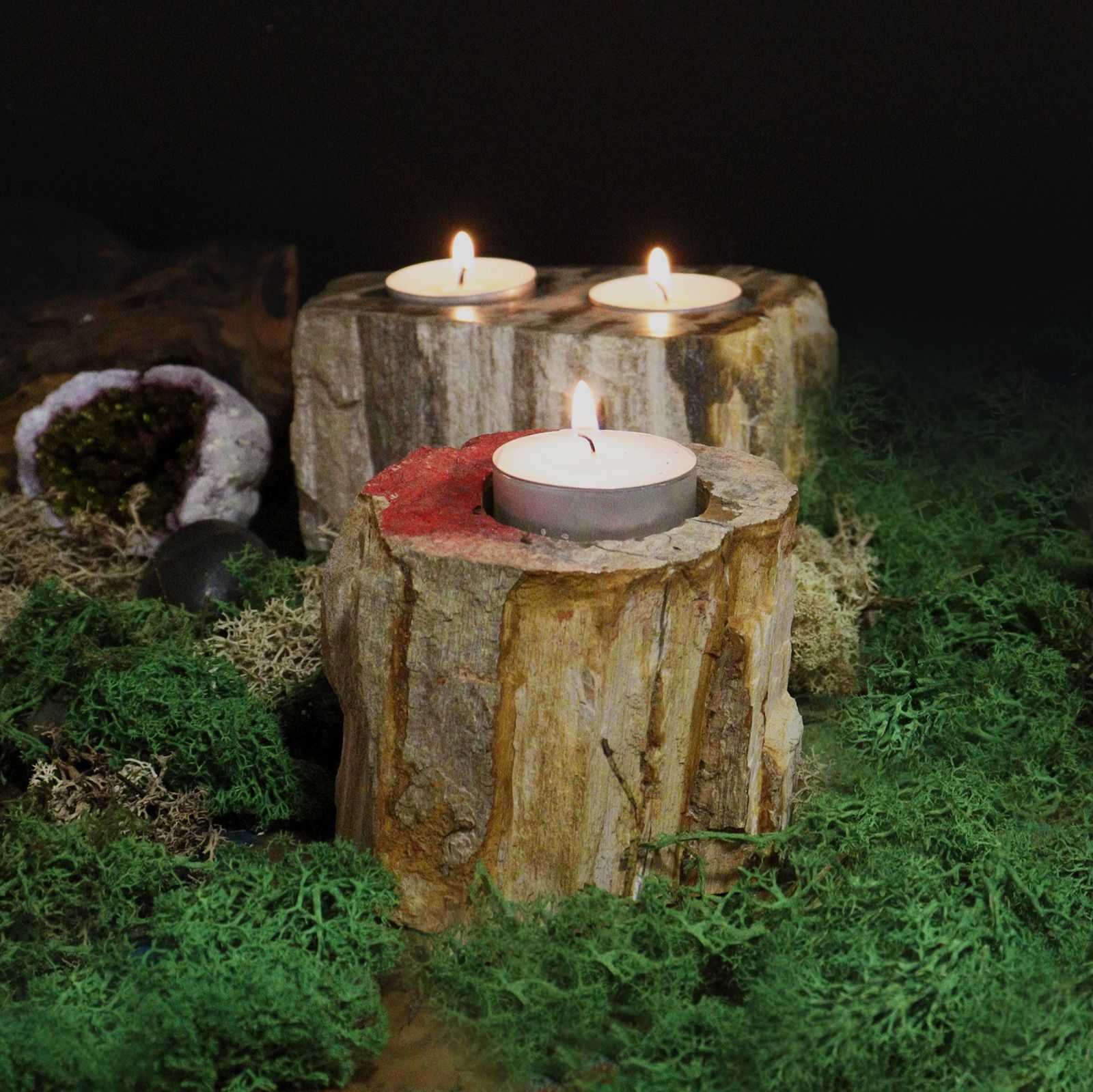 Petrified Wood Candle Holder - Double - Image 2