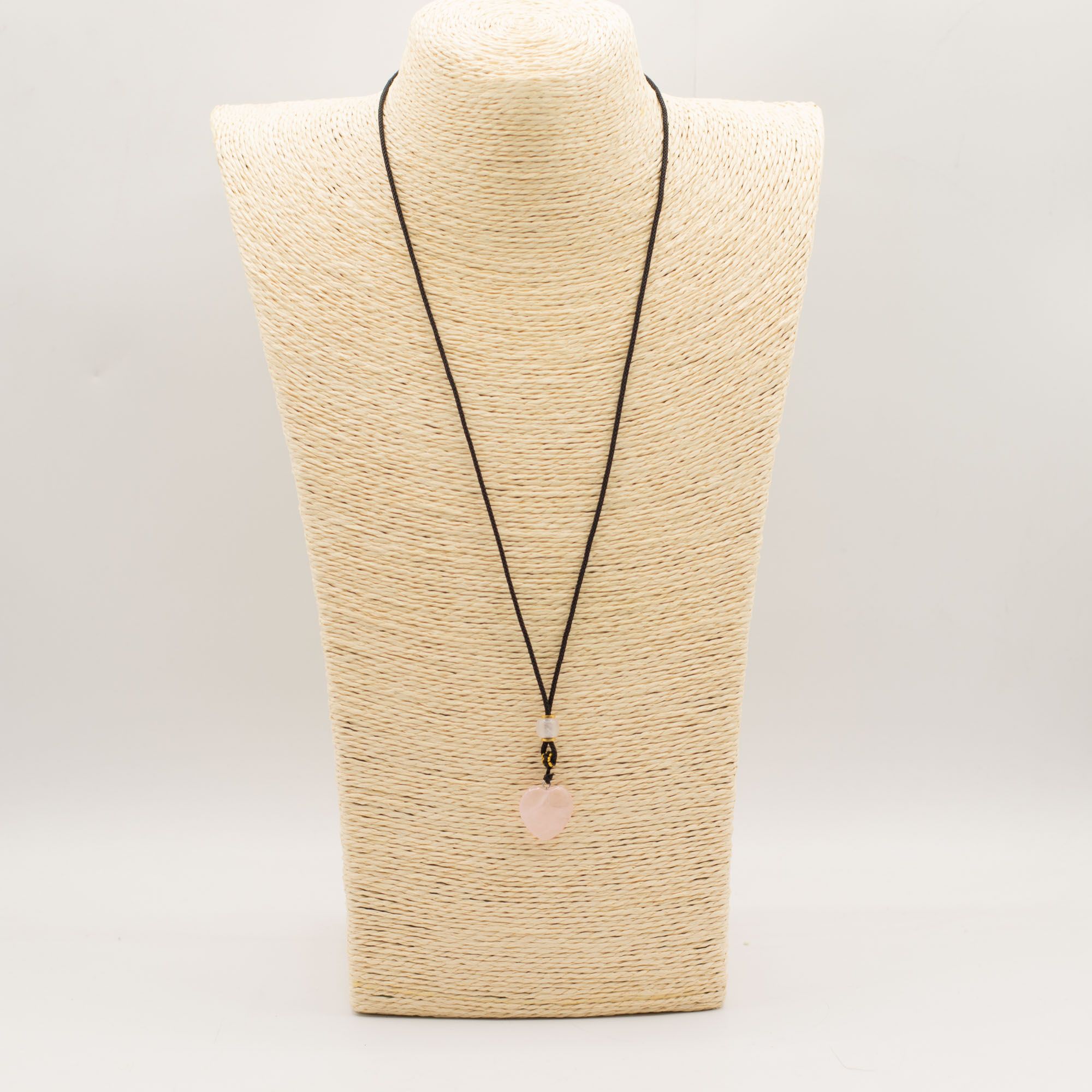 Cord Necklace Gemstone Pendant - Rose Quartz Heart - Image 2