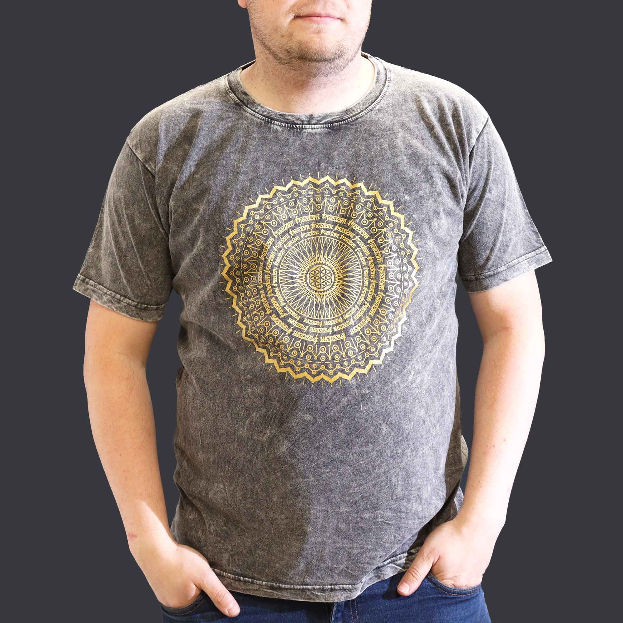 Nomad Sari Stonewashed Cotton T-Shirt – Mandala – Dark Grey – XL - Image 2