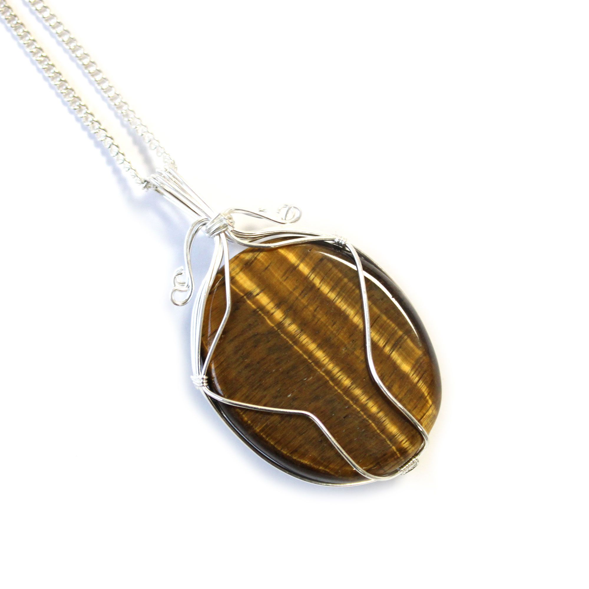 Swirl Wrapped Gemstone Necklace - Tiger Eye - Image 2