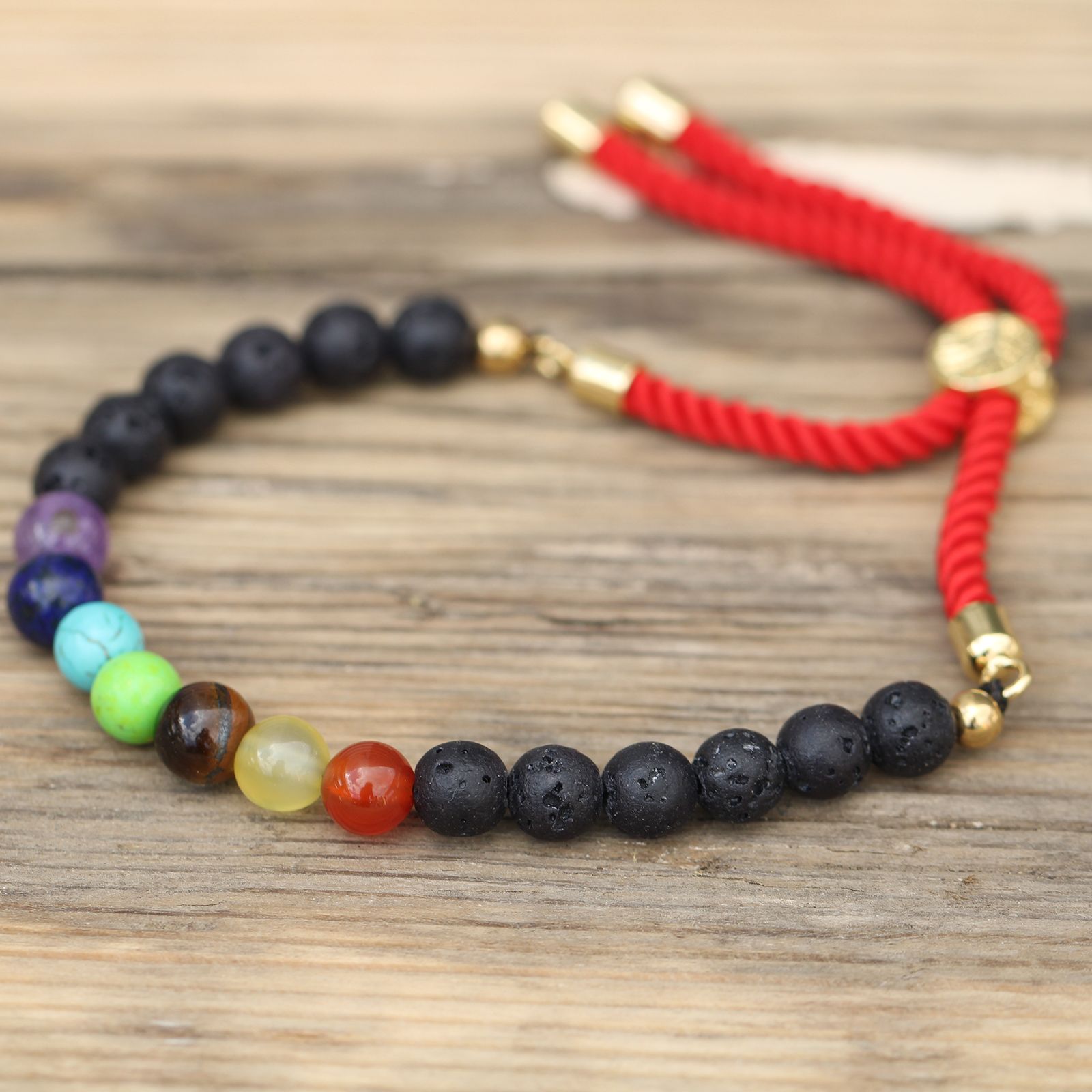 18K Gold Plated Gemstone Royal String Bracelet - Lava Stone Chakra - Image 2
