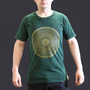 Nomad Sari Stonewashed Cotton T-Shirt – Mandala – Green – Small