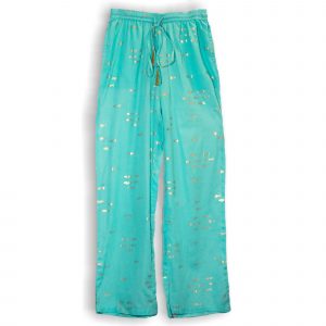 Nomad Sari Lounge Pants (L/XL) – Turquoise with Hand-Painted Gold Fish Design
