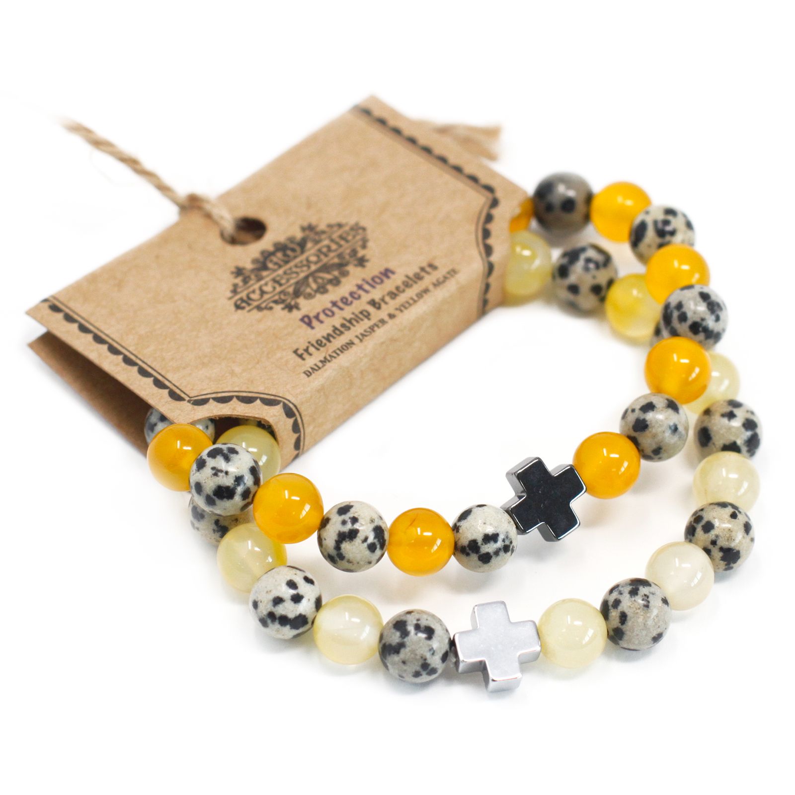 Set of 2 Gemstones Friendship Bracelets - Protection - Dalmatian Jasper & Yellow Agate - Image 4
