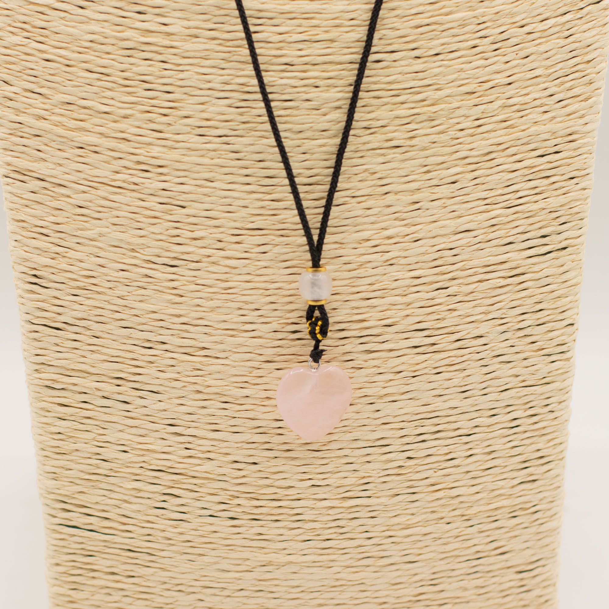 Cord Necklace Gemstone Pendant - Rose Quartz Heart - Image 3