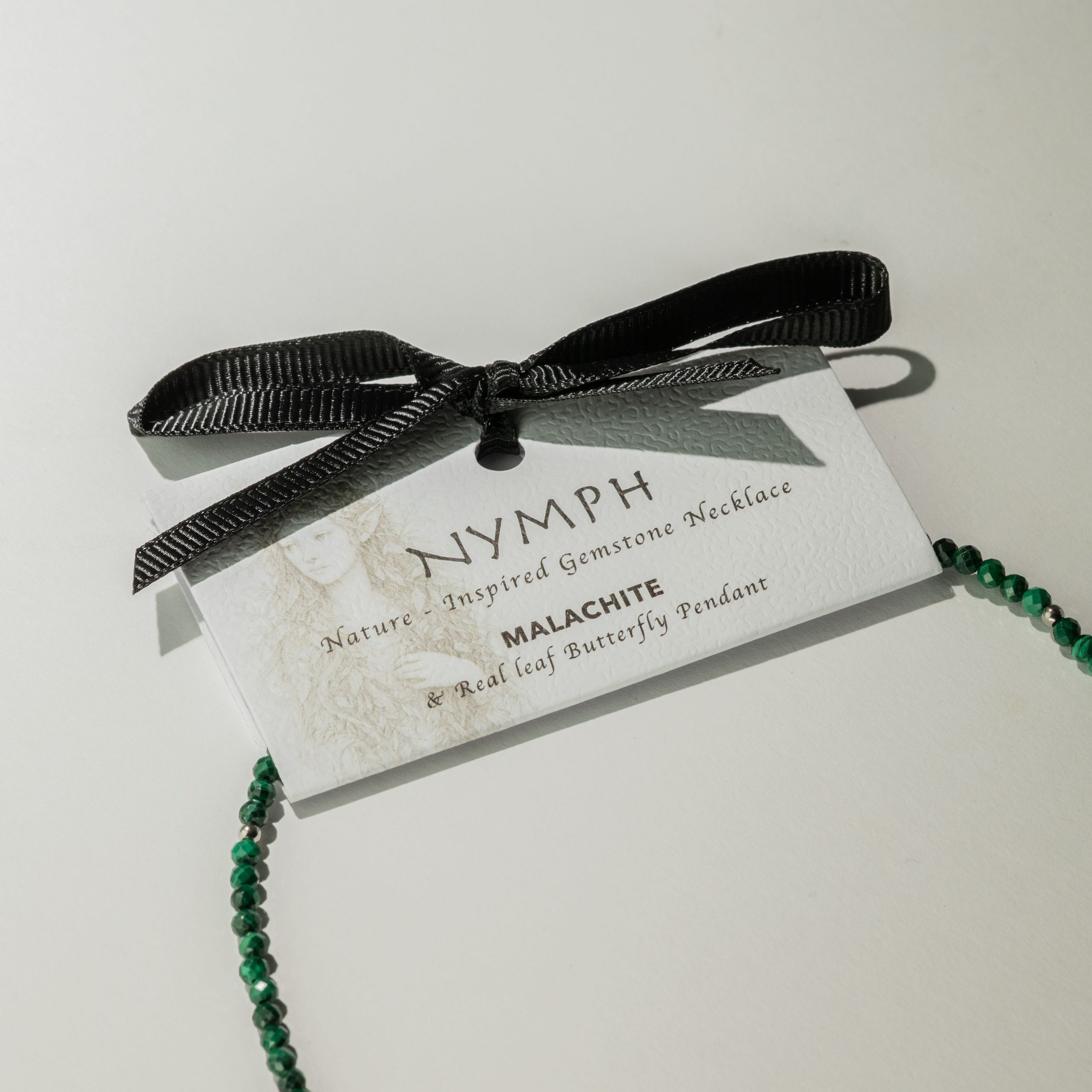 Nymph Malachite Gemstone Necklace with Real Leaf Butterfly Pendant - Image 4