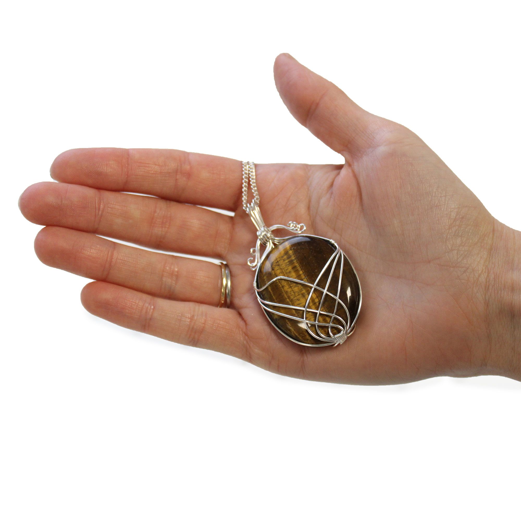 Swirl Wrapped Gemstone Necklace - Tiger Eye - Image 5