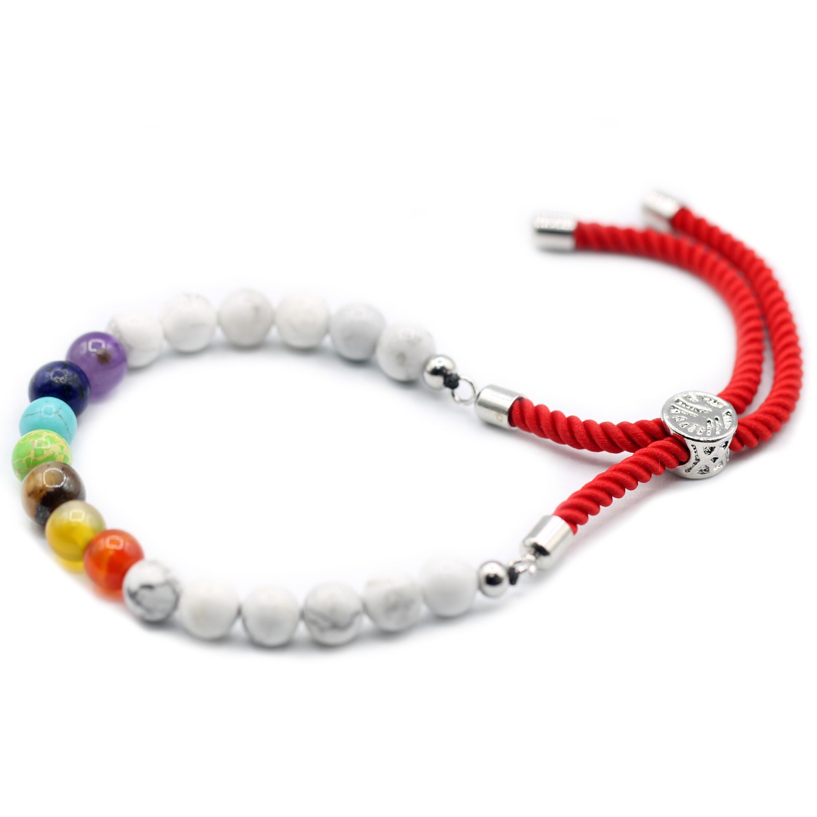 925 Silver Plated Gemstone Royal Red String Bracelet - White Howlite Chakra - Image 4