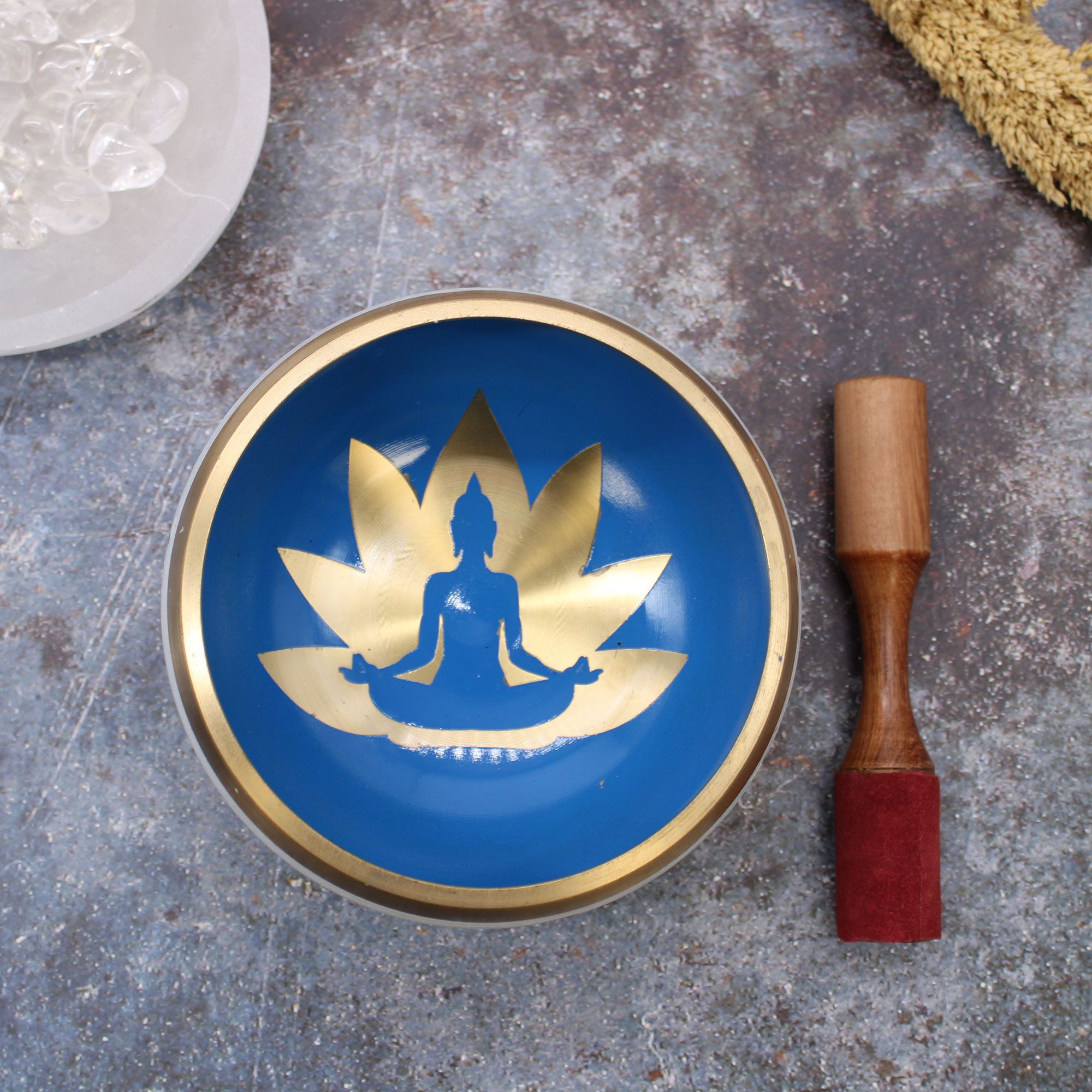 Lrg Yoga Moves Singing Bowl Set- White/Blue 14cm - Image 7