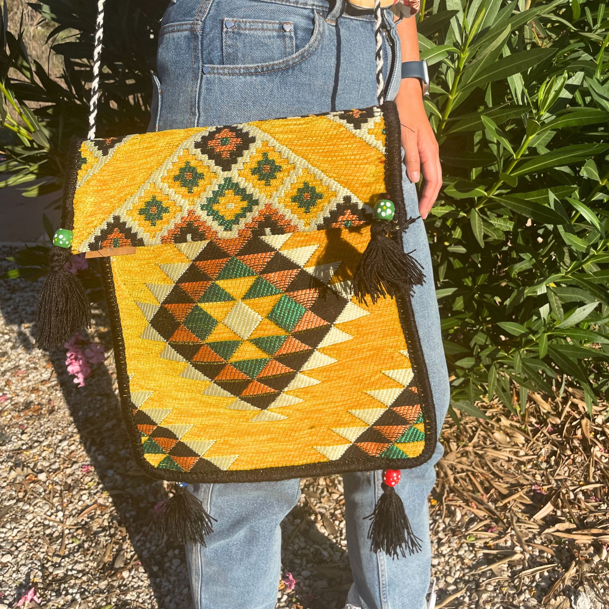Yellow Kilim Messenger Festival Bag - Image 7