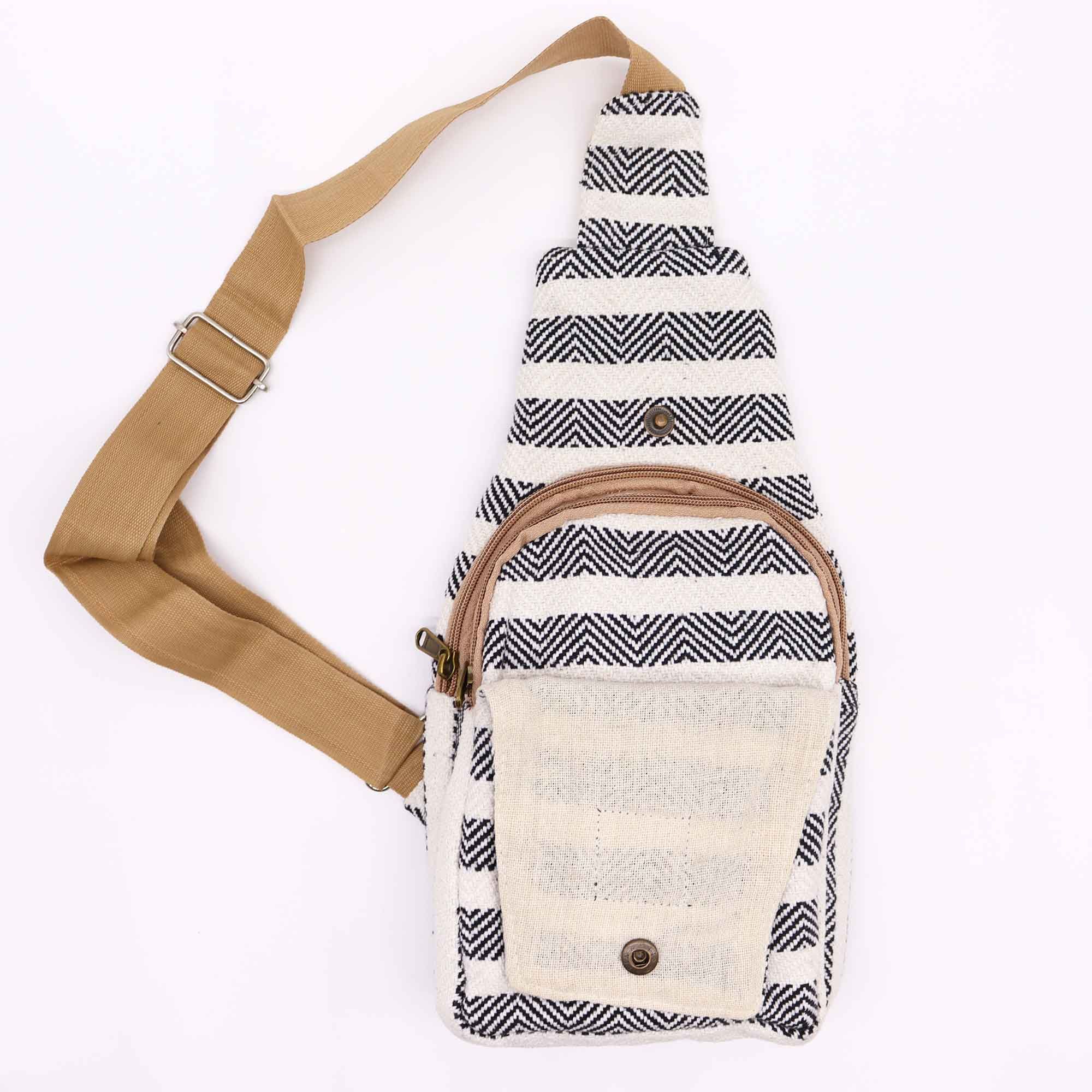 Body Cross Bag Natural Cotton - Black & White - Image 4