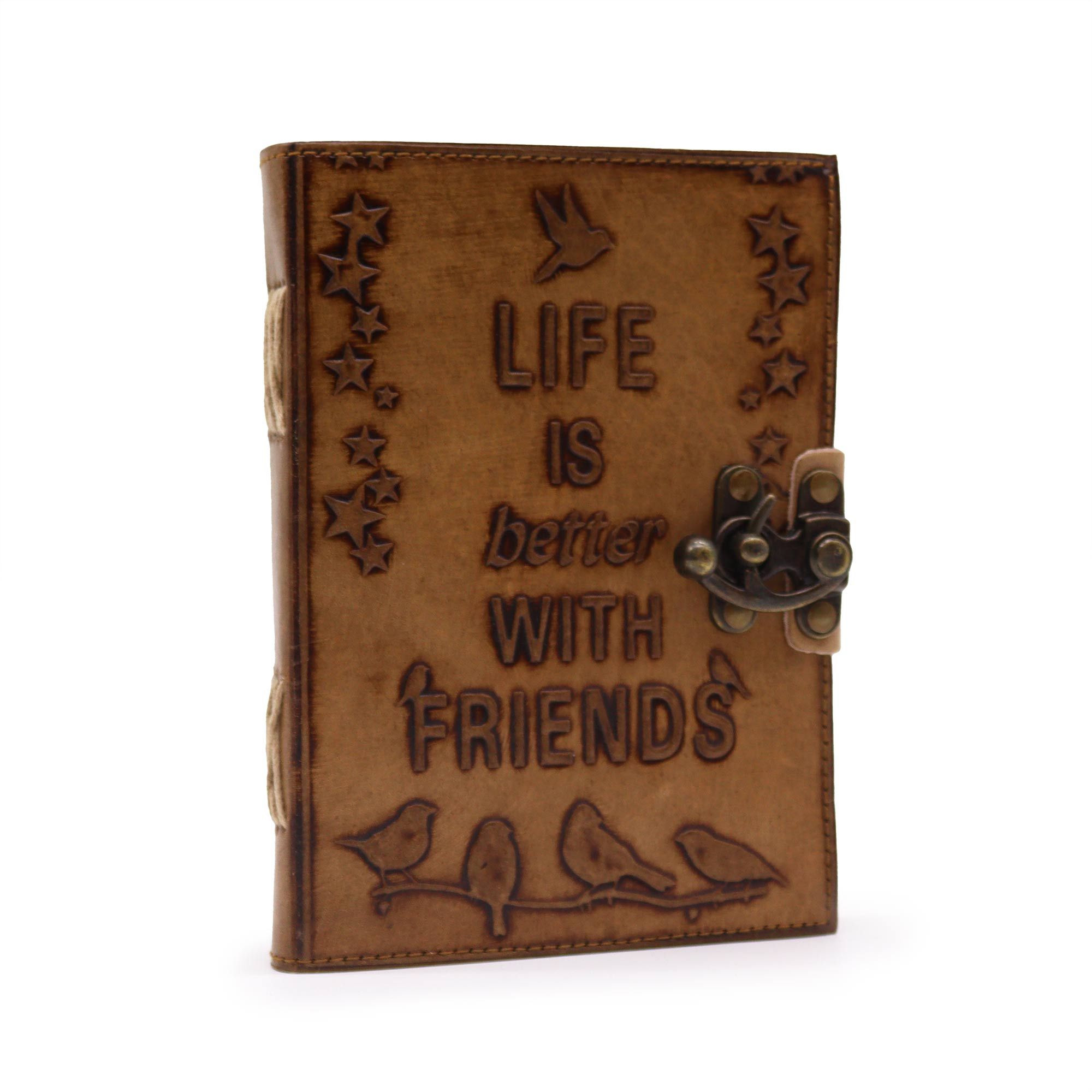 Leather Journel - Plain Paper - Life is Better with Friends - Image 2