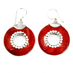 925 Silver Earrings - Red Coral Imitation
