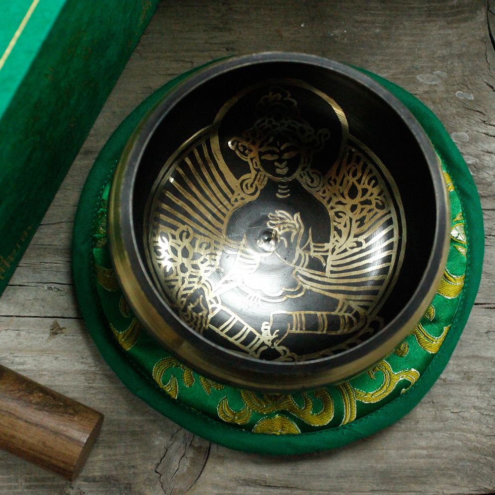 Green Tara Singing Bowl Set 10cm (min 380gm) - Image 7