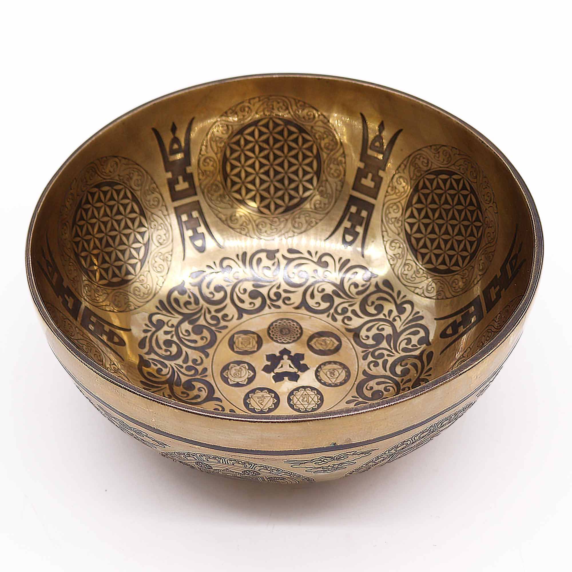 Tibetan Healing Engraved Bowl - 21cm - 7 Chakra & Flower of Life - Image 3
