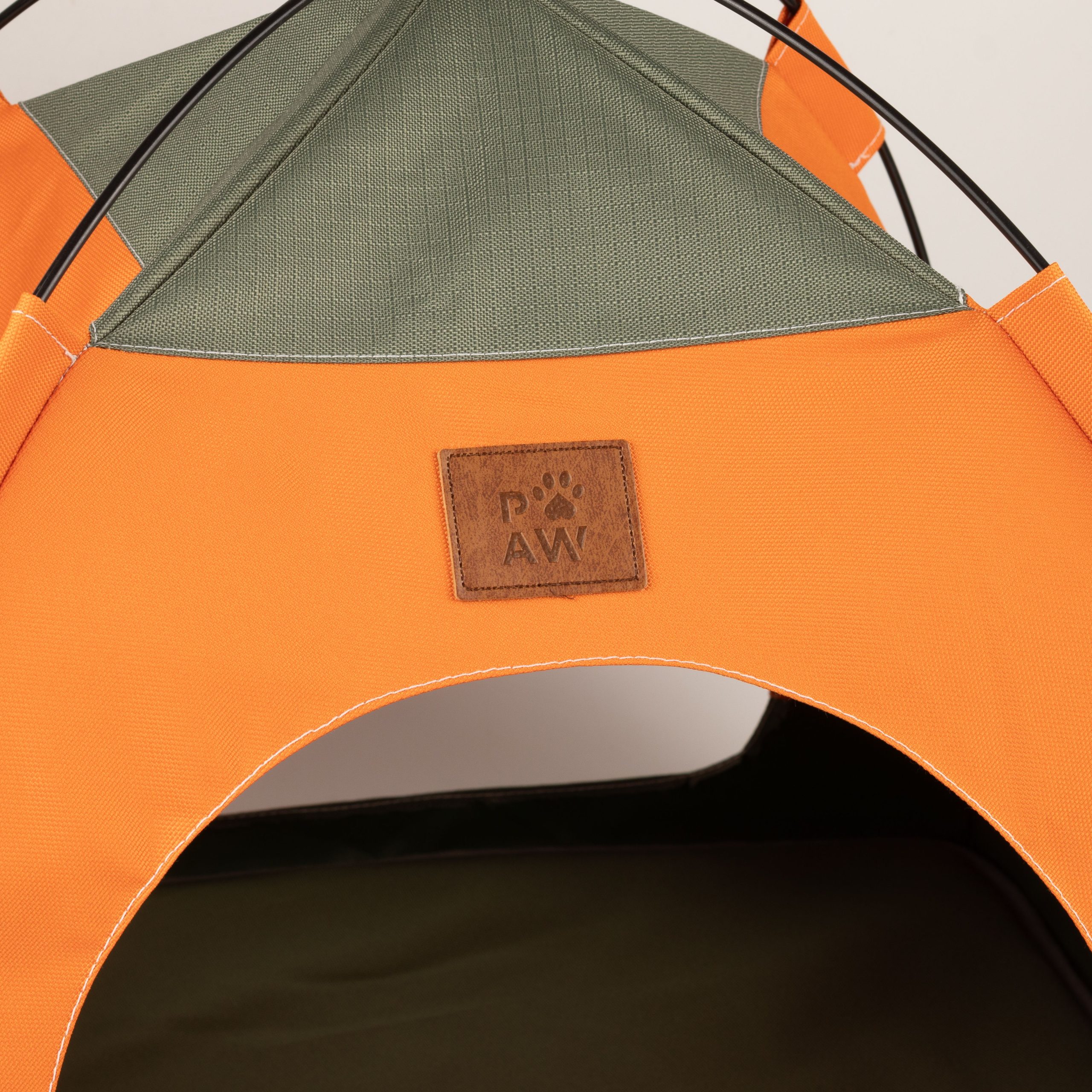 PAW Bed – Green & Orange Tent – 48 × 48 × 40cm - Image 2