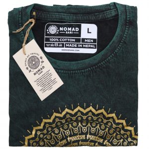 Nomad Sari Stonewashed Cotton T-Shirt – Mandala – Green – Large