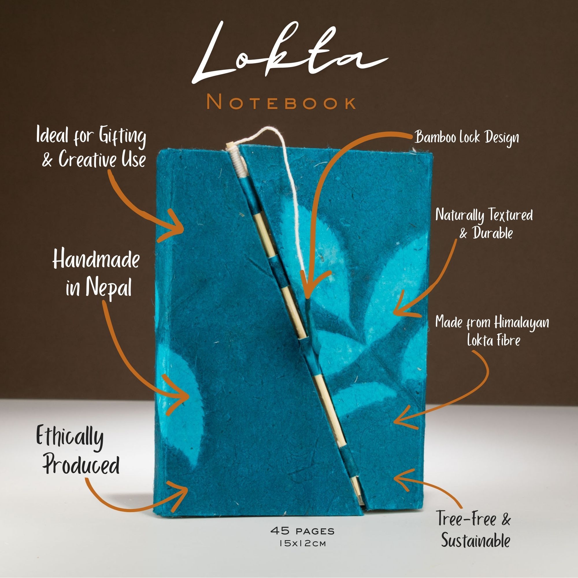 Lokta Bold Floral Bamboo Lock Notebook – Medium (15x12cm) – 45 Leaves – Midnight Blue - Image 3