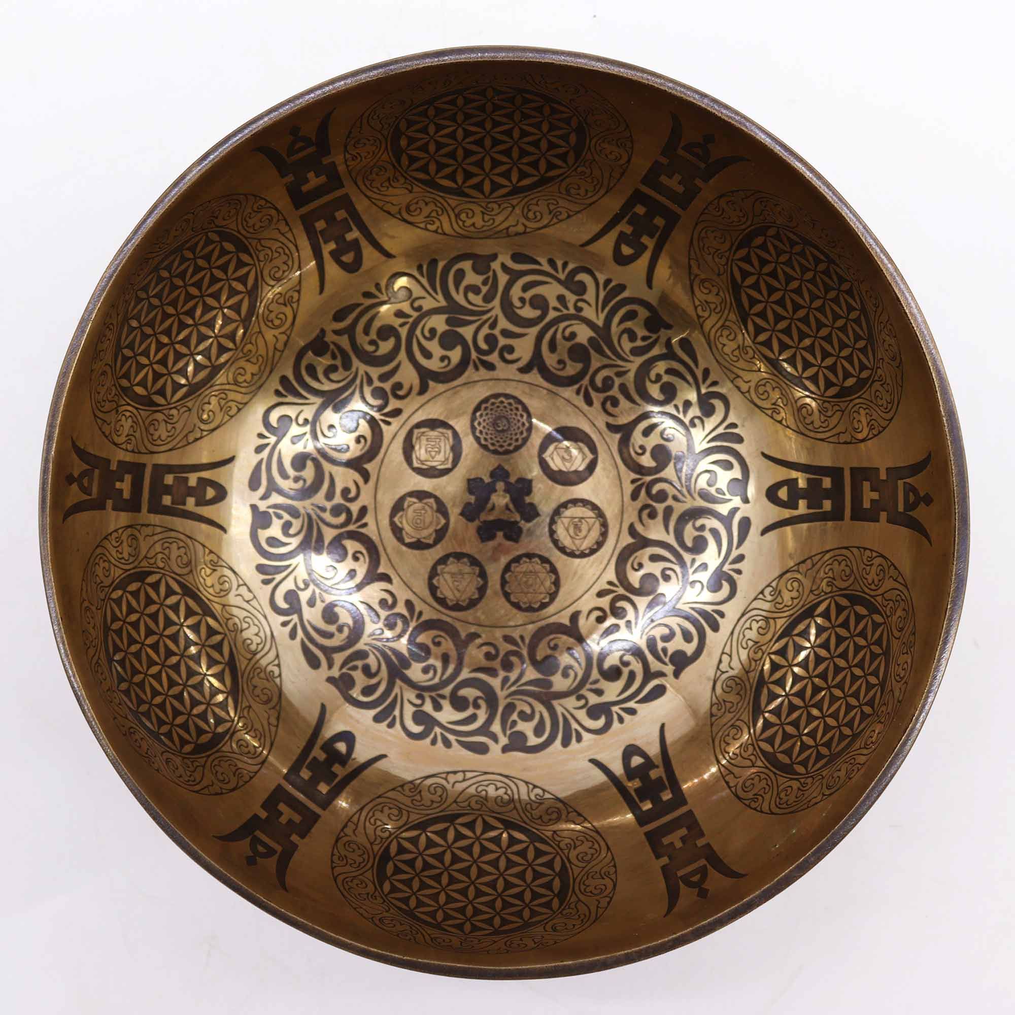 Tibetan Healing Engraved Bowl - 21cm - 7 Chakra & Flower of Life - Image 2
