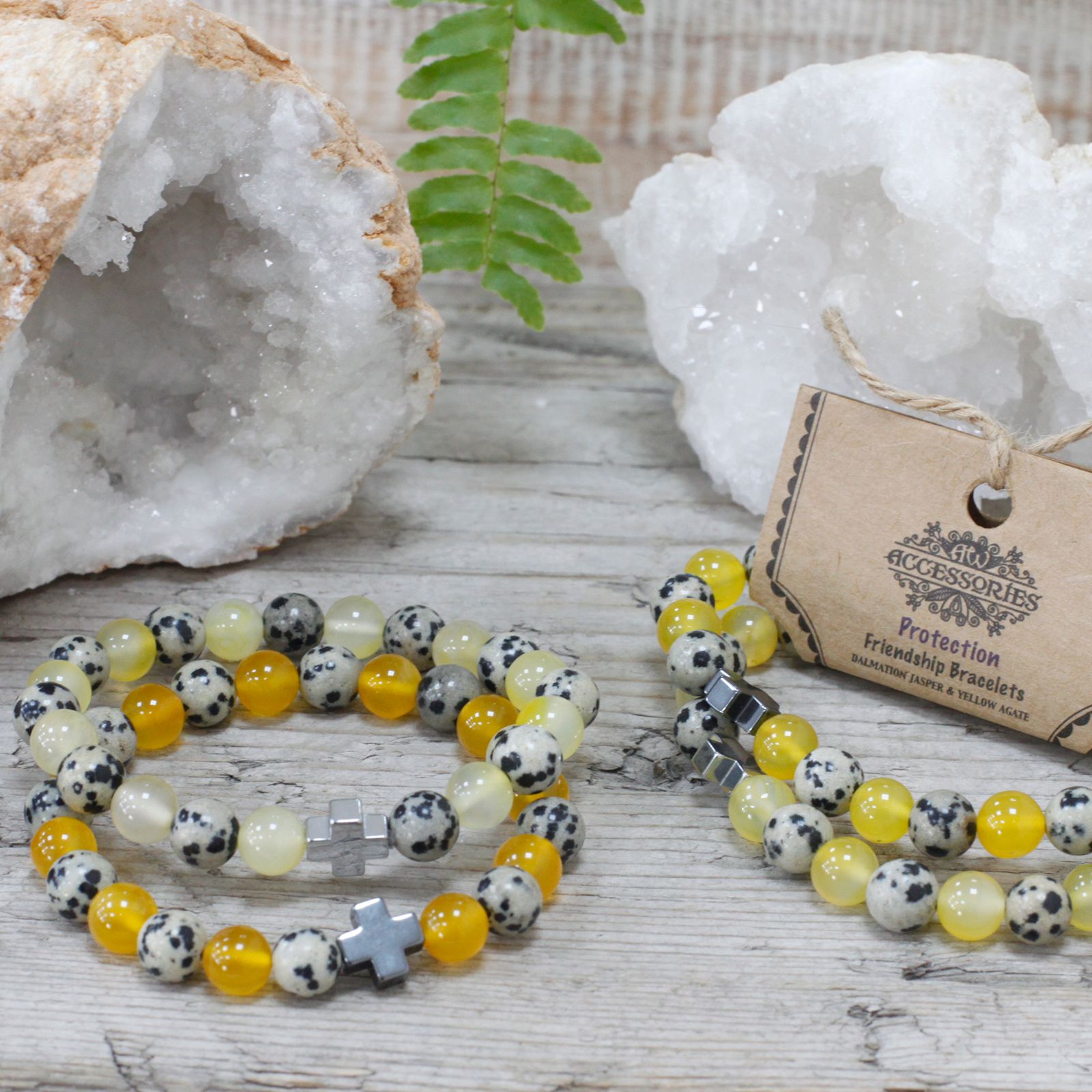 Set of 2 Gemstones Friendship Bracelets - Protection - Dalmatian Jasper & Yellow Agate - Image 2