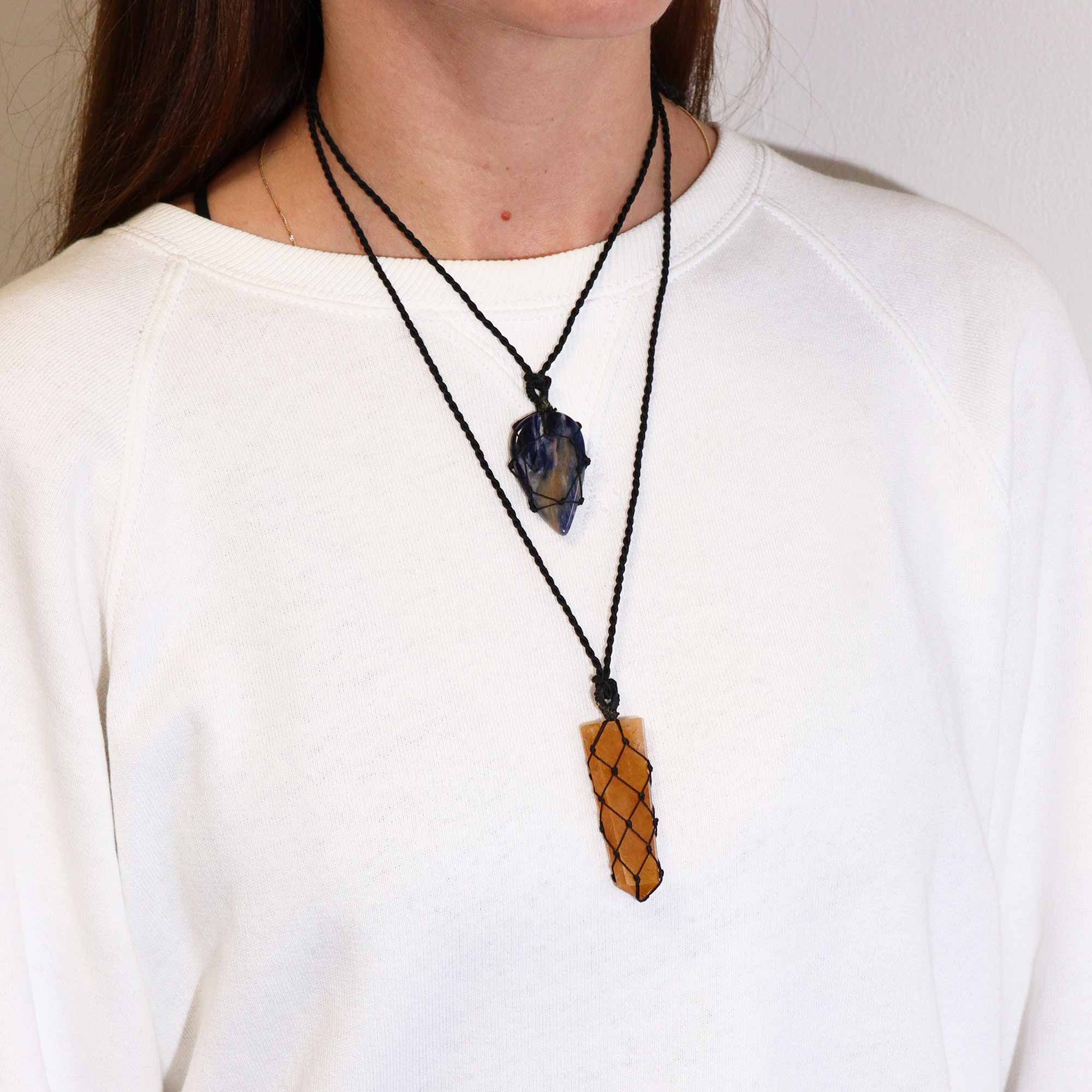 Laced Gemstone Flat Point Pendant - Golden Quartz - Image 4