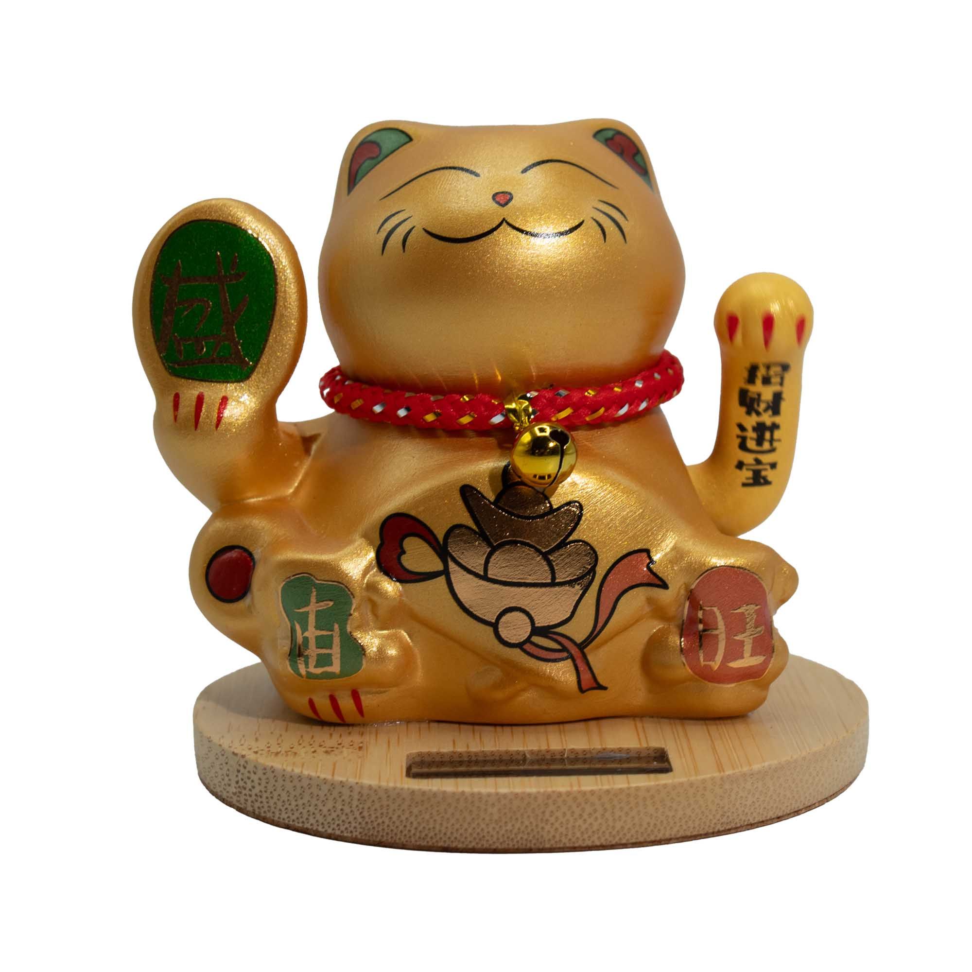 Solar Money Cat Wooden Base - Gold moving Hand - Image 2