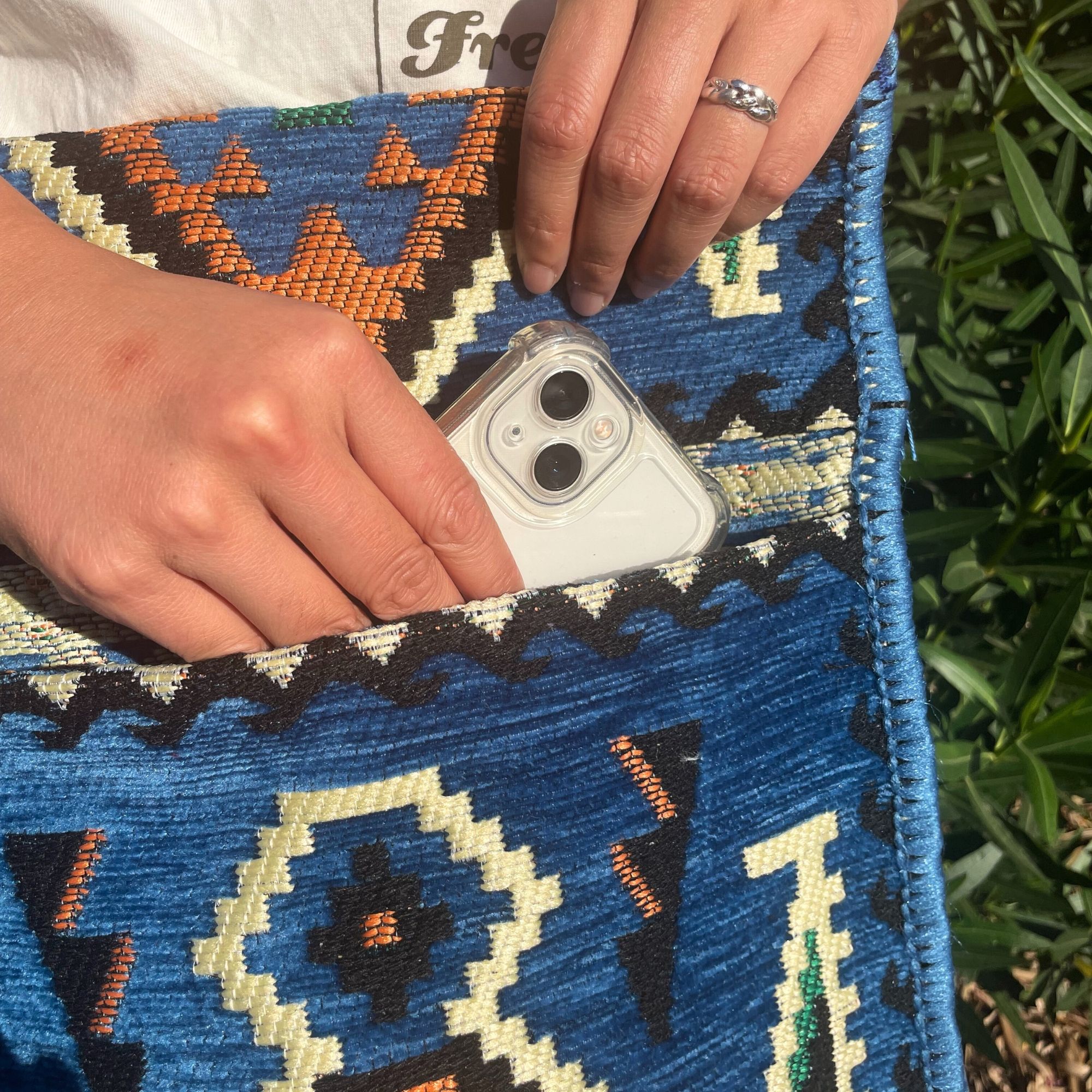 Sky Blue Kilim Messenger Festival Bag - Image 6