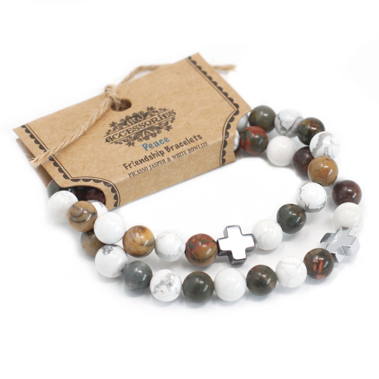 Set of 2 Gemstones Friendship Bracelets - Peace - Picasso Jasper & White Howlite - Image 4