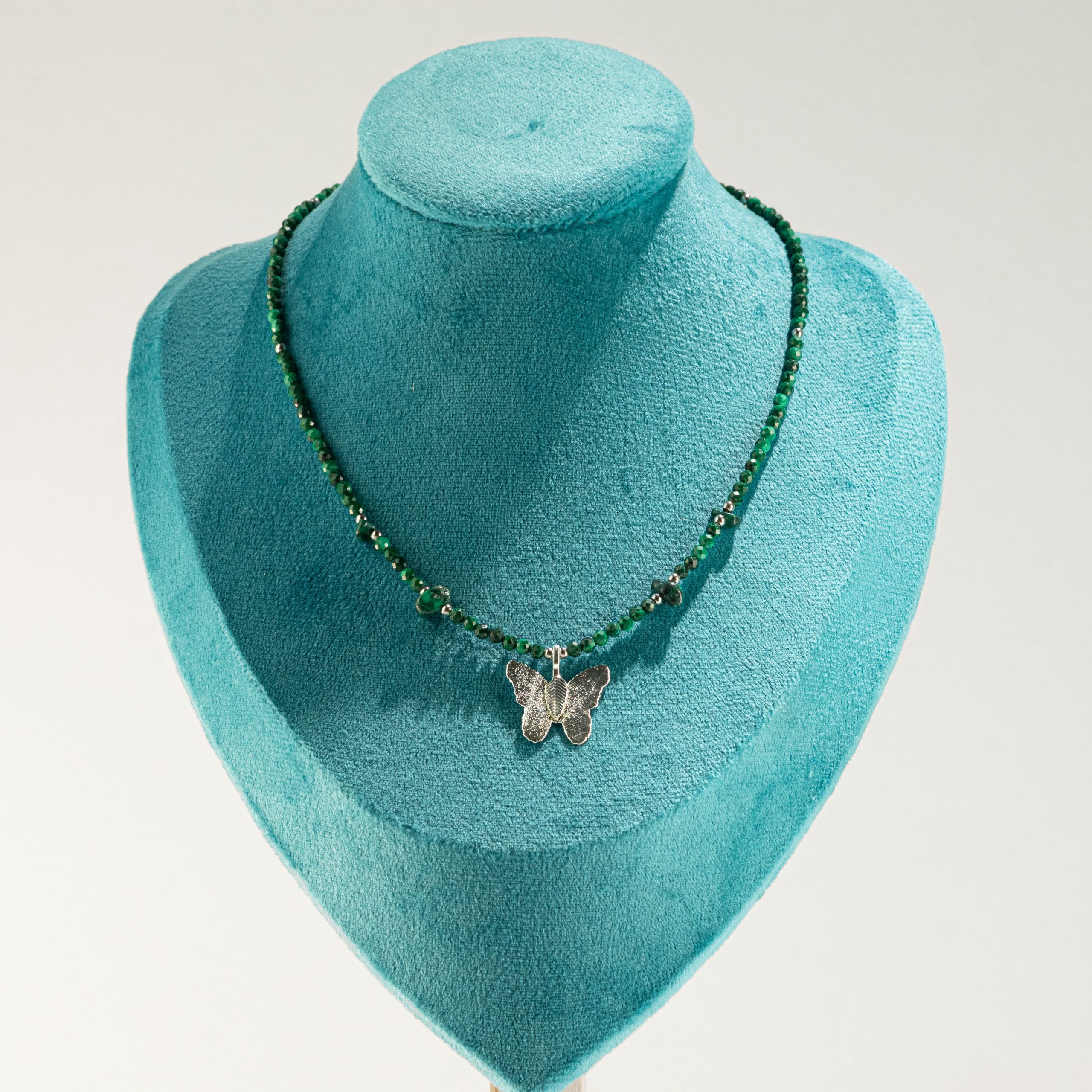 Nymph Malachite Gemstone Necklace with Real Leaf Butterfly Pendant - Image 6