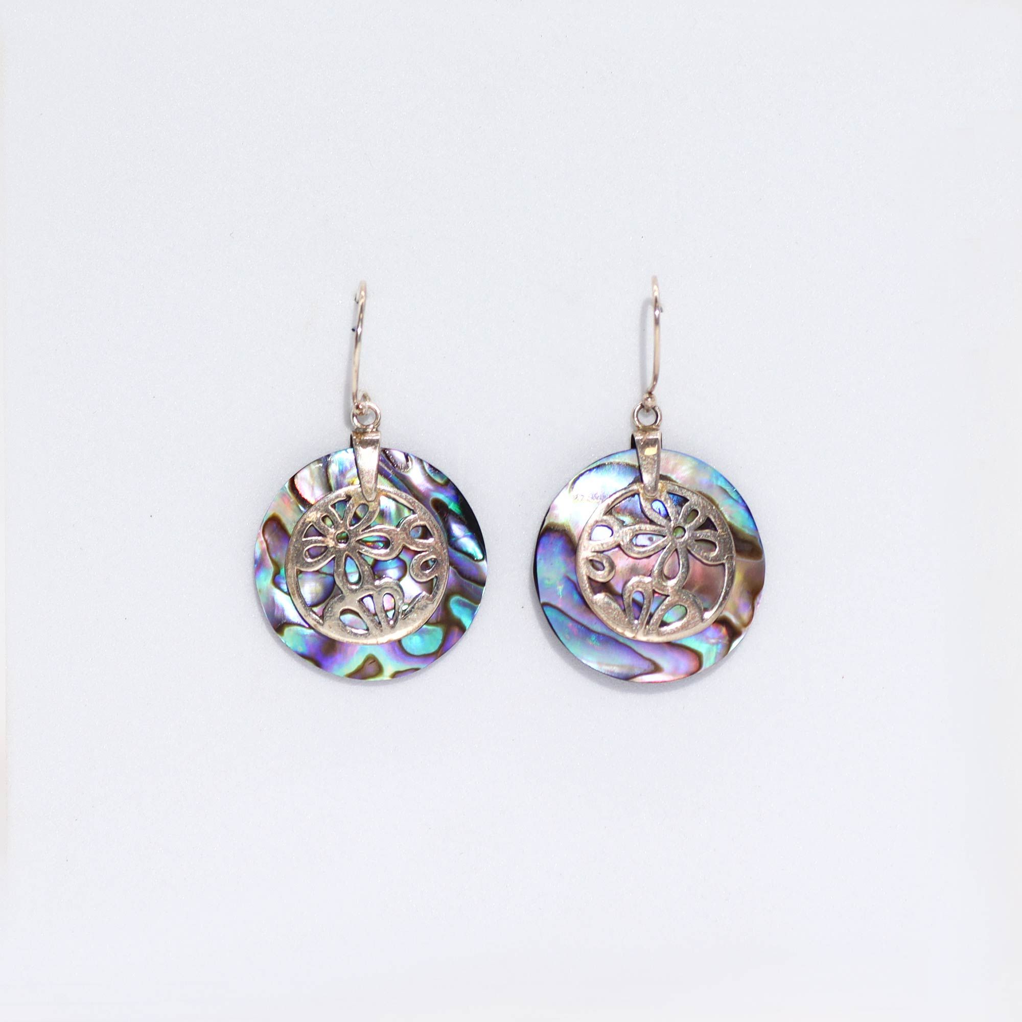 Shell & Silver Earrings - Flowers - Abalone - Image 3