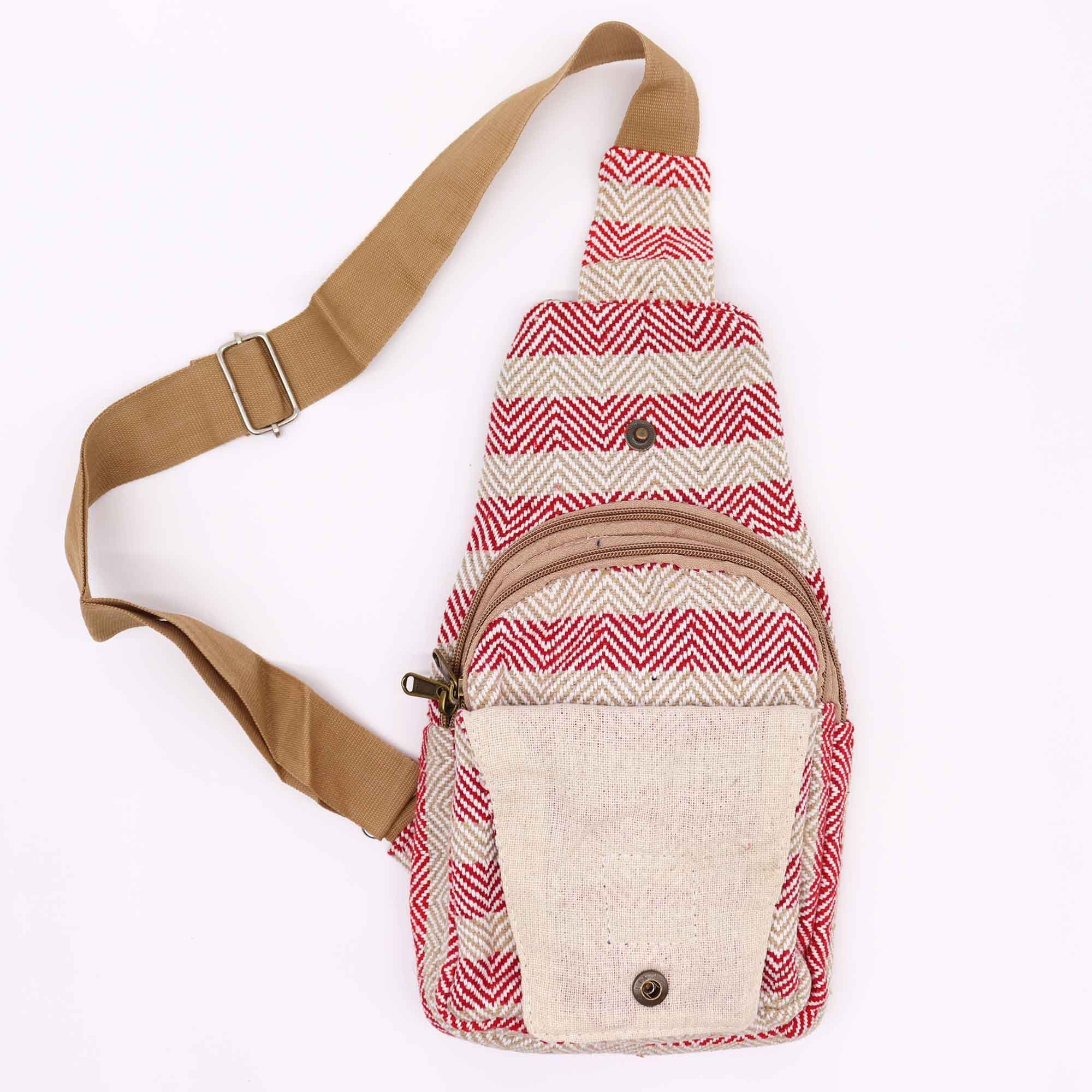 Body Cross Bag Natural Cotton - Tan & Pink - Image 4