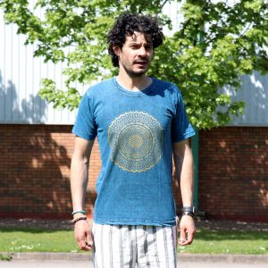 Nomad Sari Stonewashed Cotton T-Shirt - Mandala - Blue - Medium