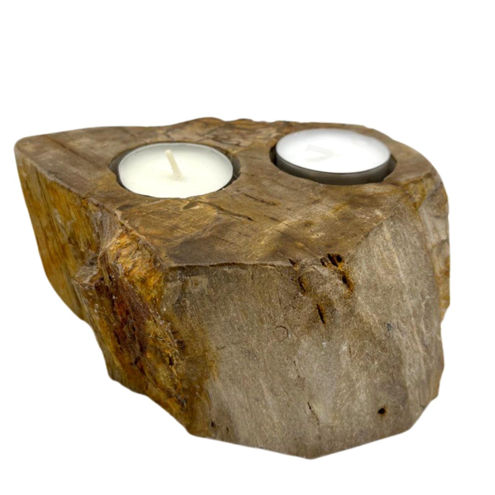 Petrified Wood Candle Holder - Double - Image 6