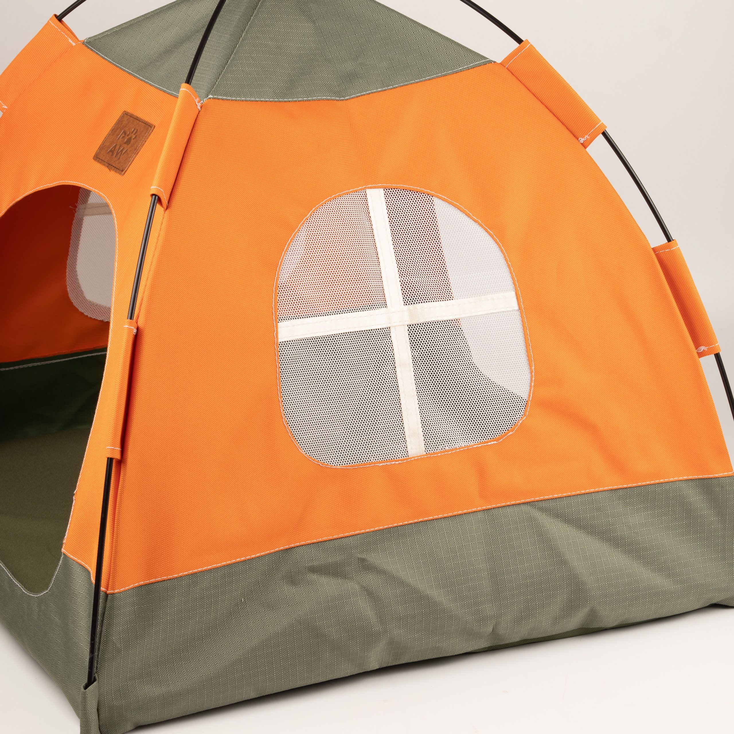 PAW Bed – Green & Orange Tent – 48 × 48 × 40cm - Image 6