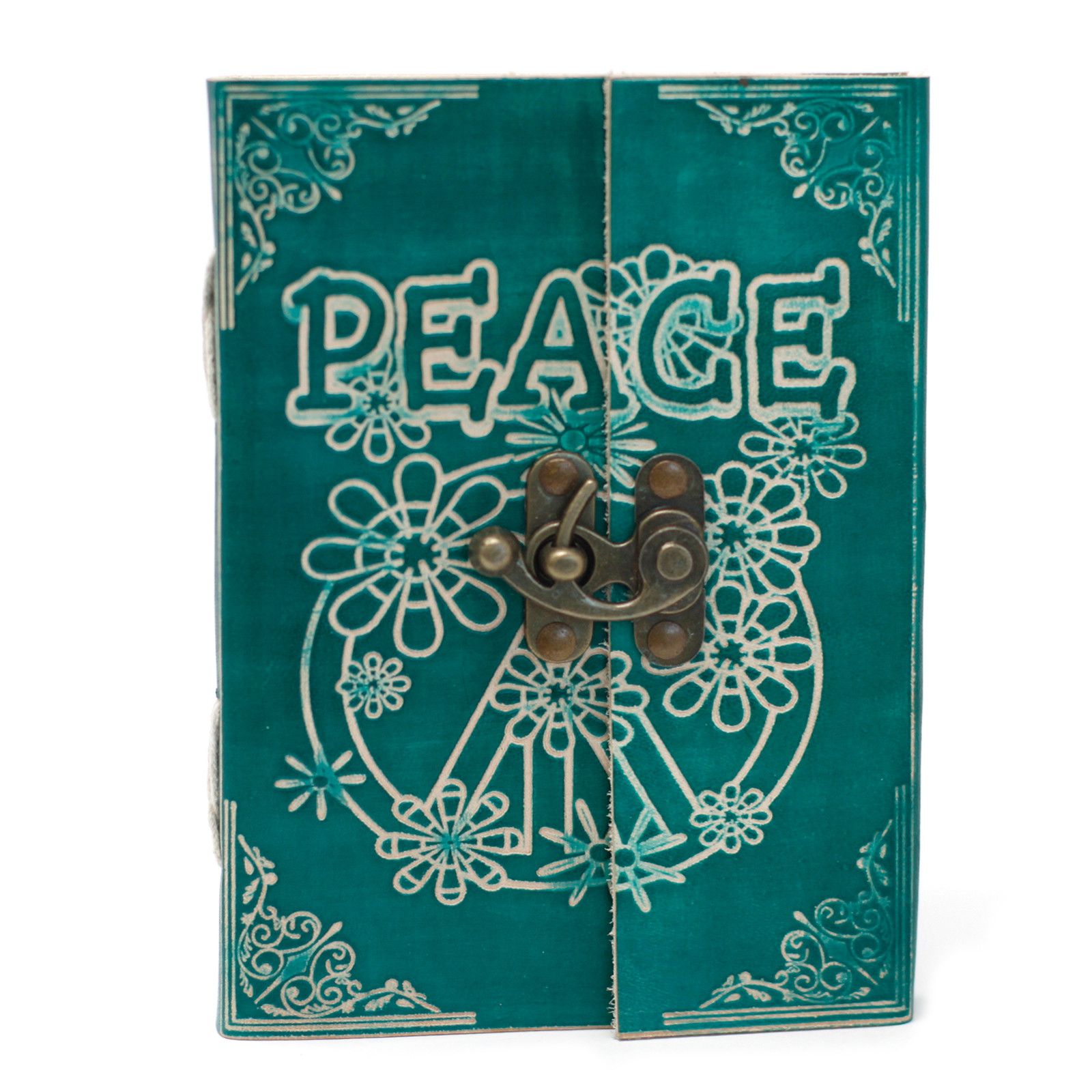Leather Green Peace with Lock Notebook (7x5") - Image 6