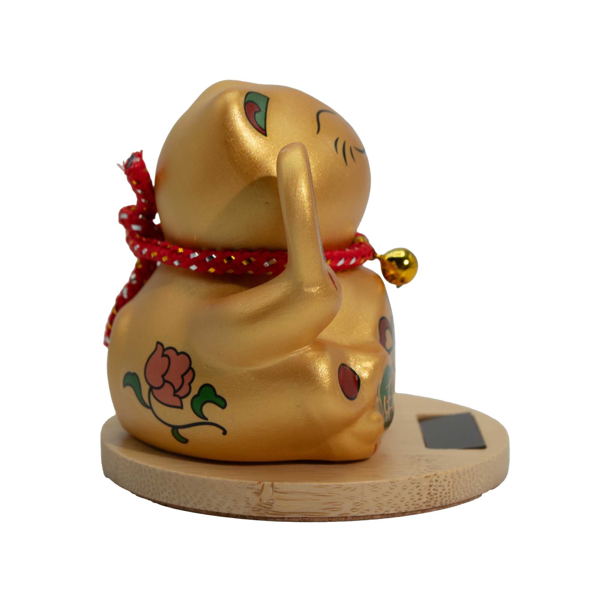 Solar Money Cat Wooden Base - Gold moving Hand - Image 3