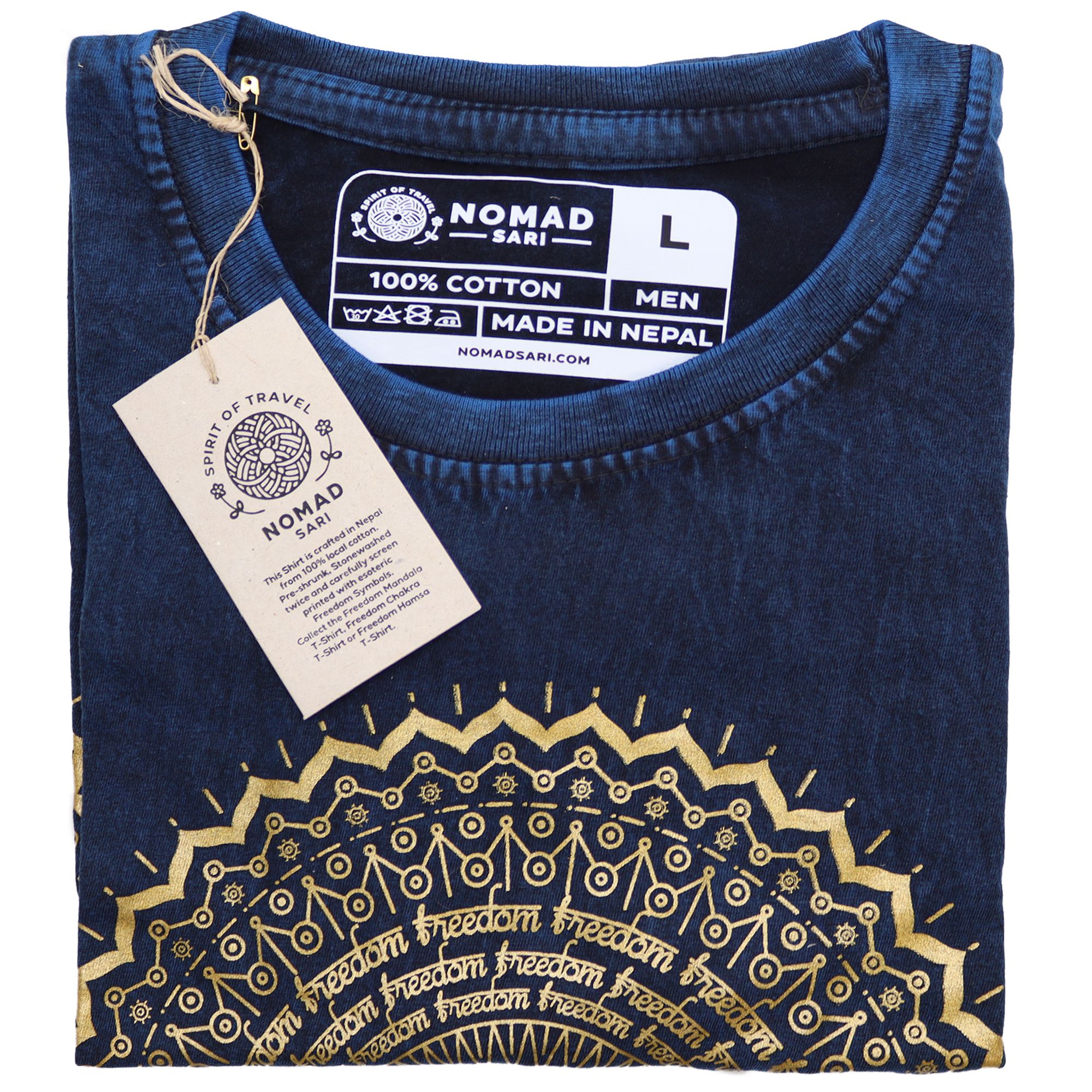 Nomad Sari Stonewashed Cotton T-Shirt – Mandala – Blue – Large - Image 4