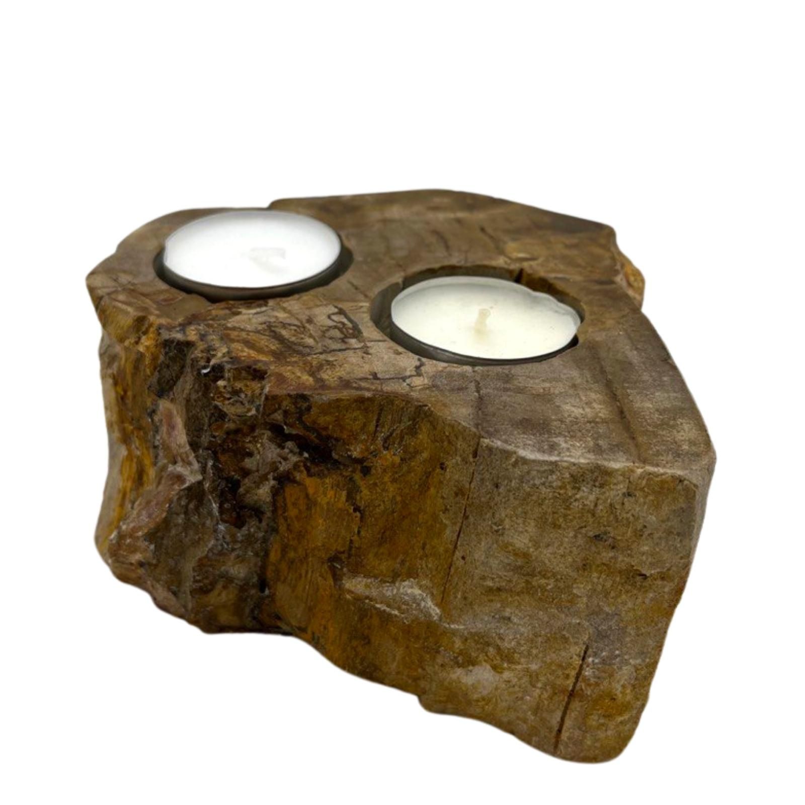 Petrified Wood Candle Holder - Double - Image 5
