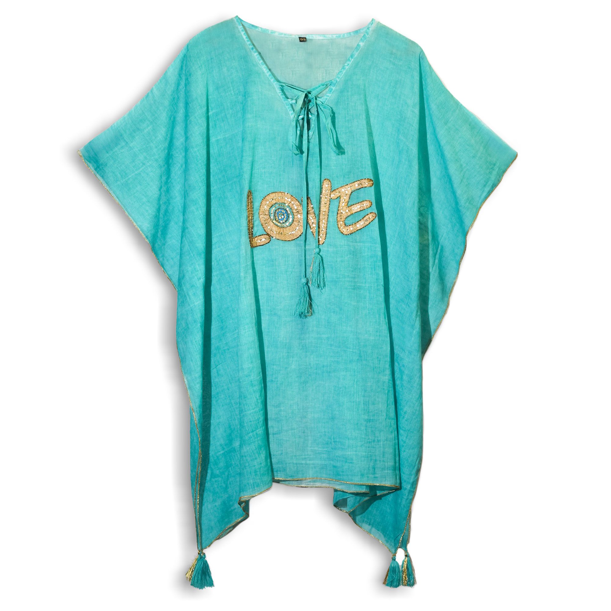 Nomad Sari Kaftan – Turquoise & Gold LOVE Motif - Image 2