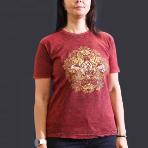 Nomad Sari Stonewashed Cotton T-Shirt – Hamsa – Maroon – Medium
