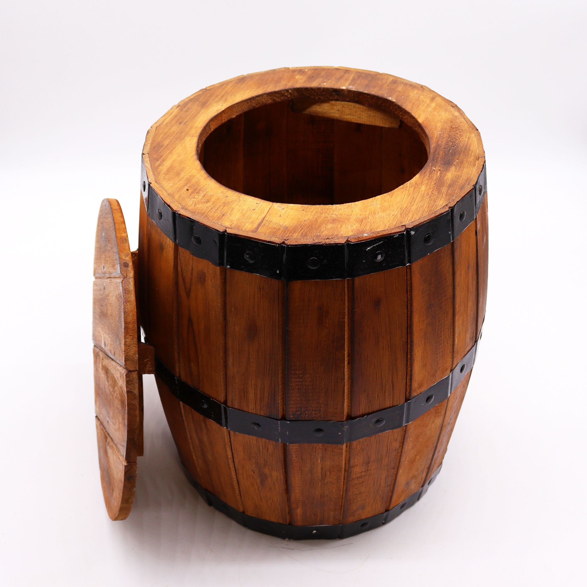 Beer Barrel Stool & Parasol Stand – Natural Wood 38 x 32 cm - Image 2