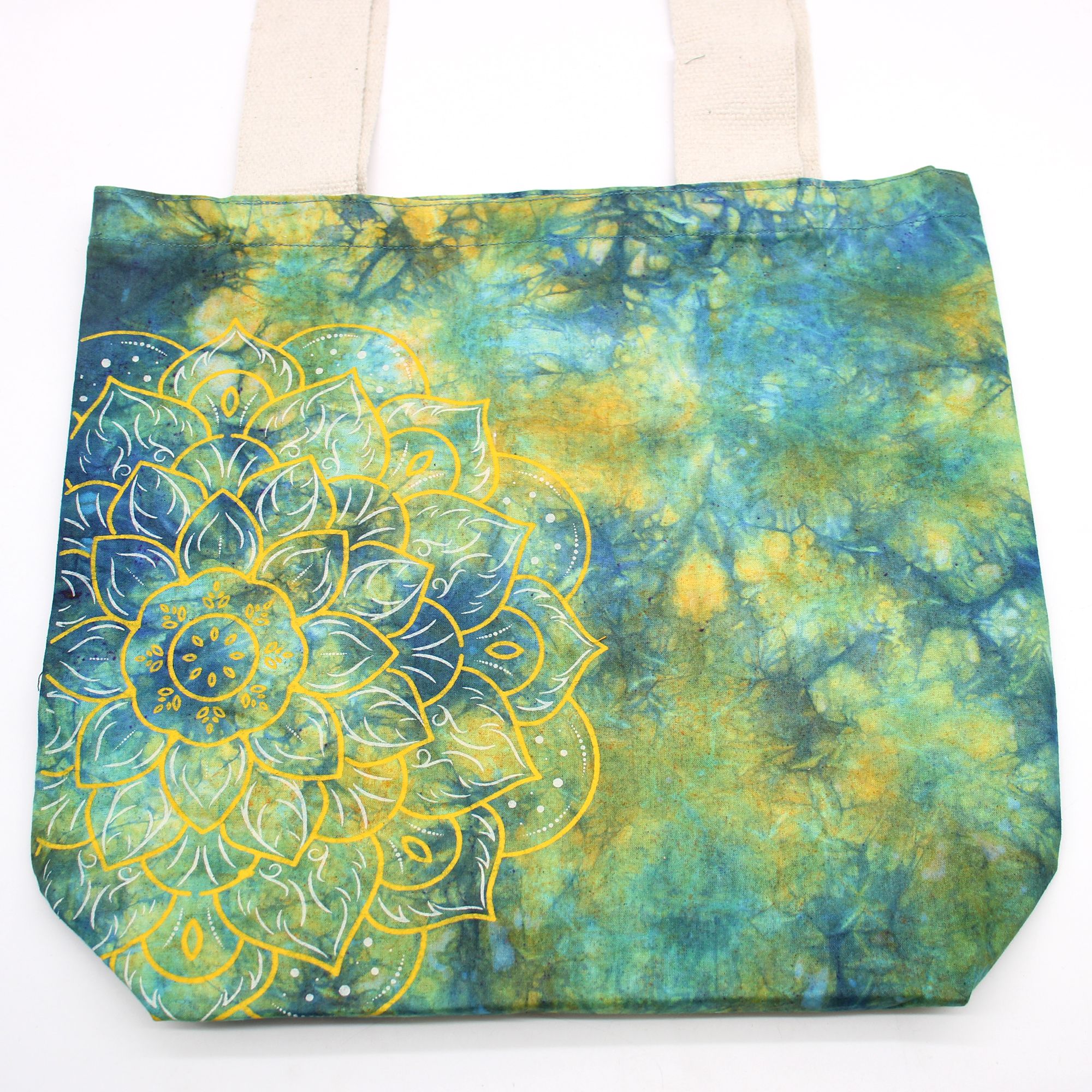 Tye-Dye Cotton Bag (6oz) - 38x42x12cm - Mandela - Green/Blue - Natural Handle - Image 2