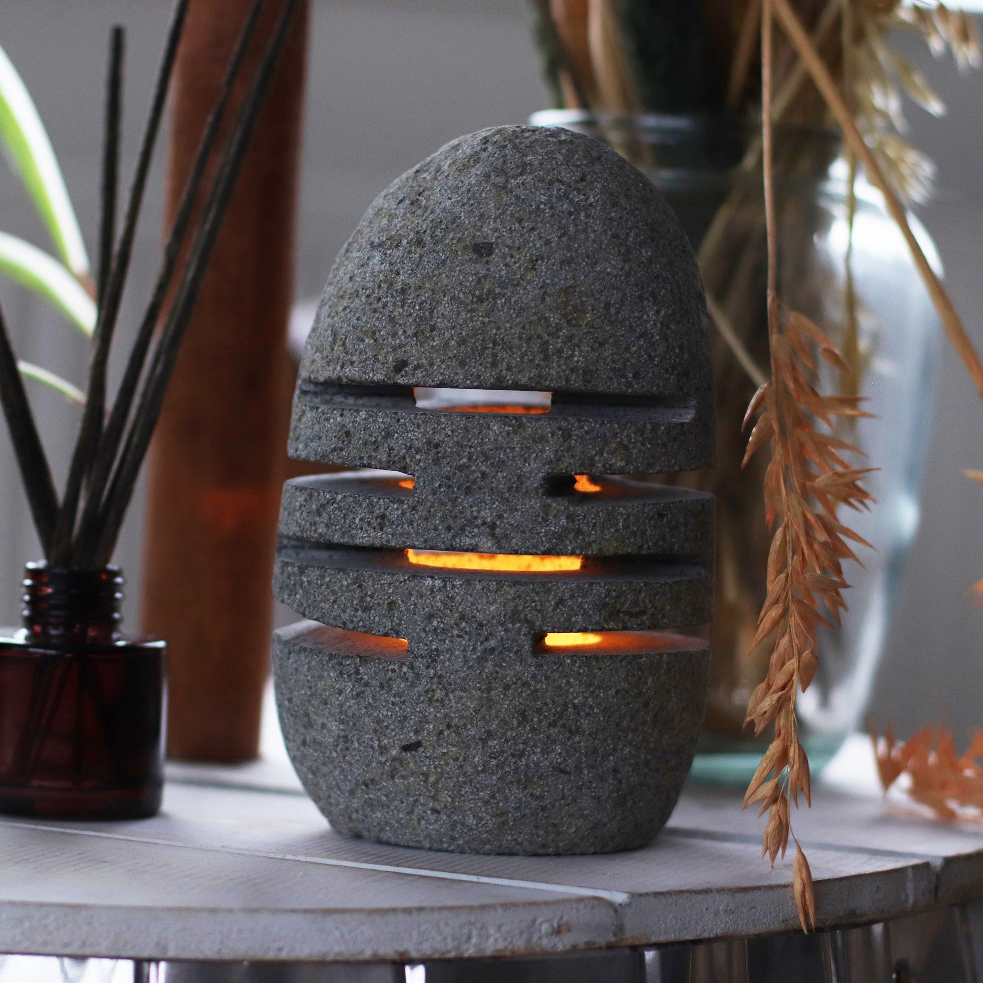 Natural Riverstone Candle Holder - Standing Stone Cut - Image 4