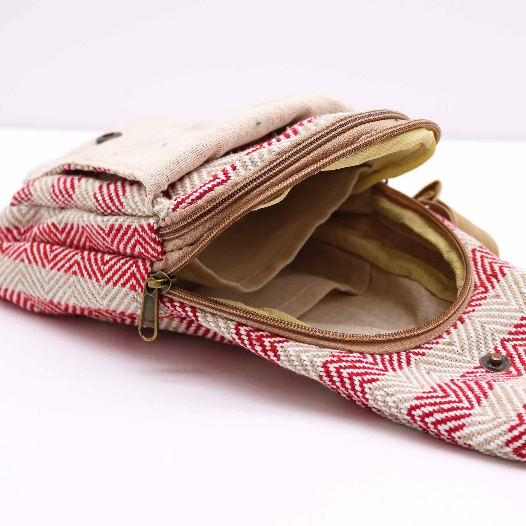 Body Cross Bag Natural Cotton - Tan & Pink - Image 2