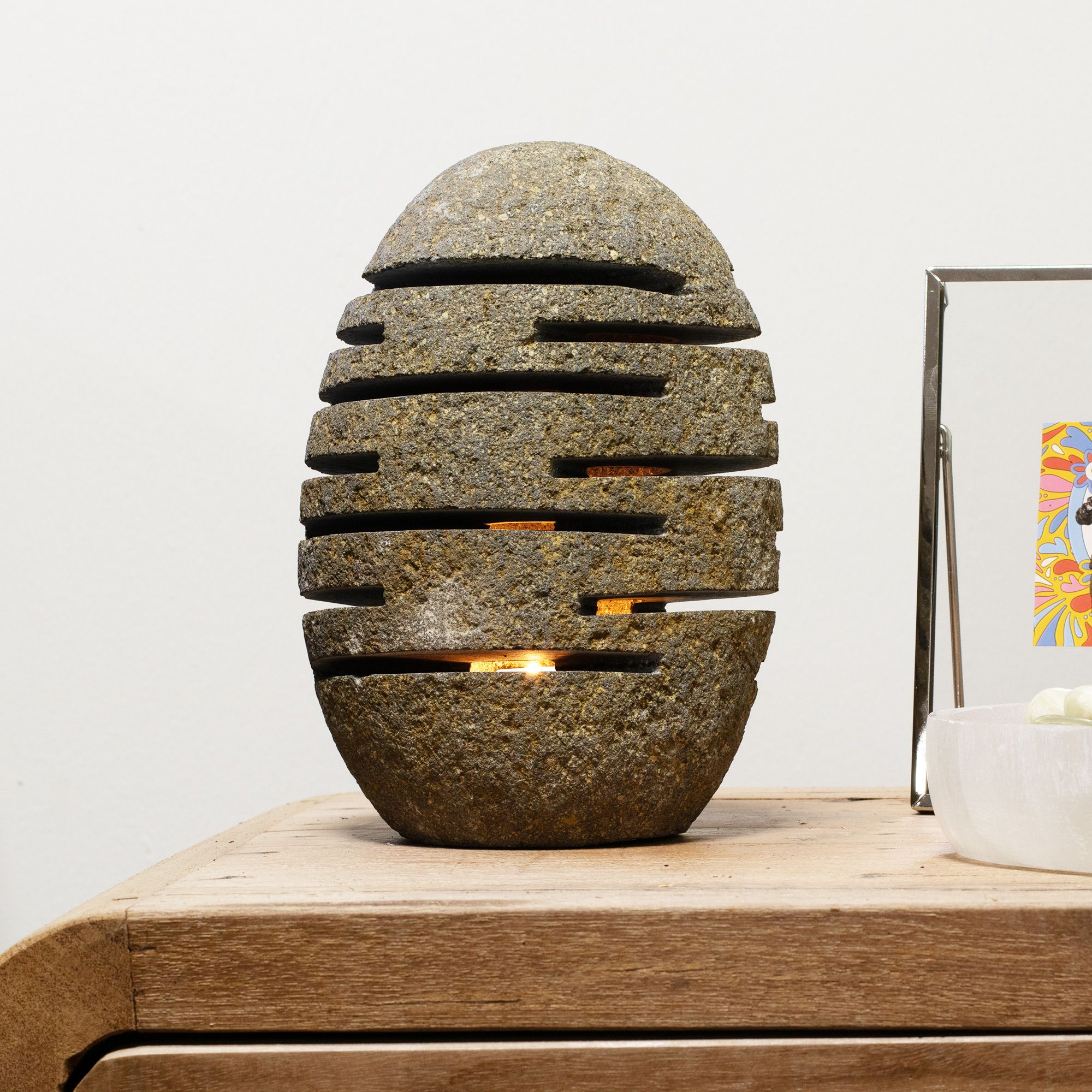 Natural Riverstone Candle Holder - Standing Stone Cut (10x13x22cm) - Image 4
