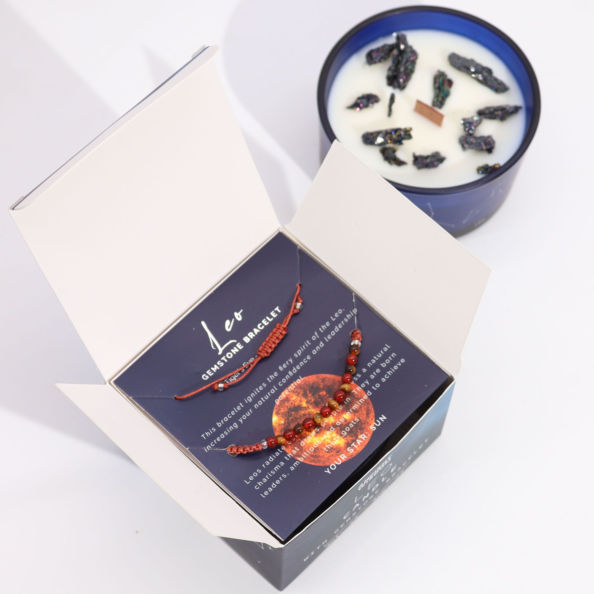 Zodiac Crystal Candle with Gemstone Bracelet - Leo - Image 4