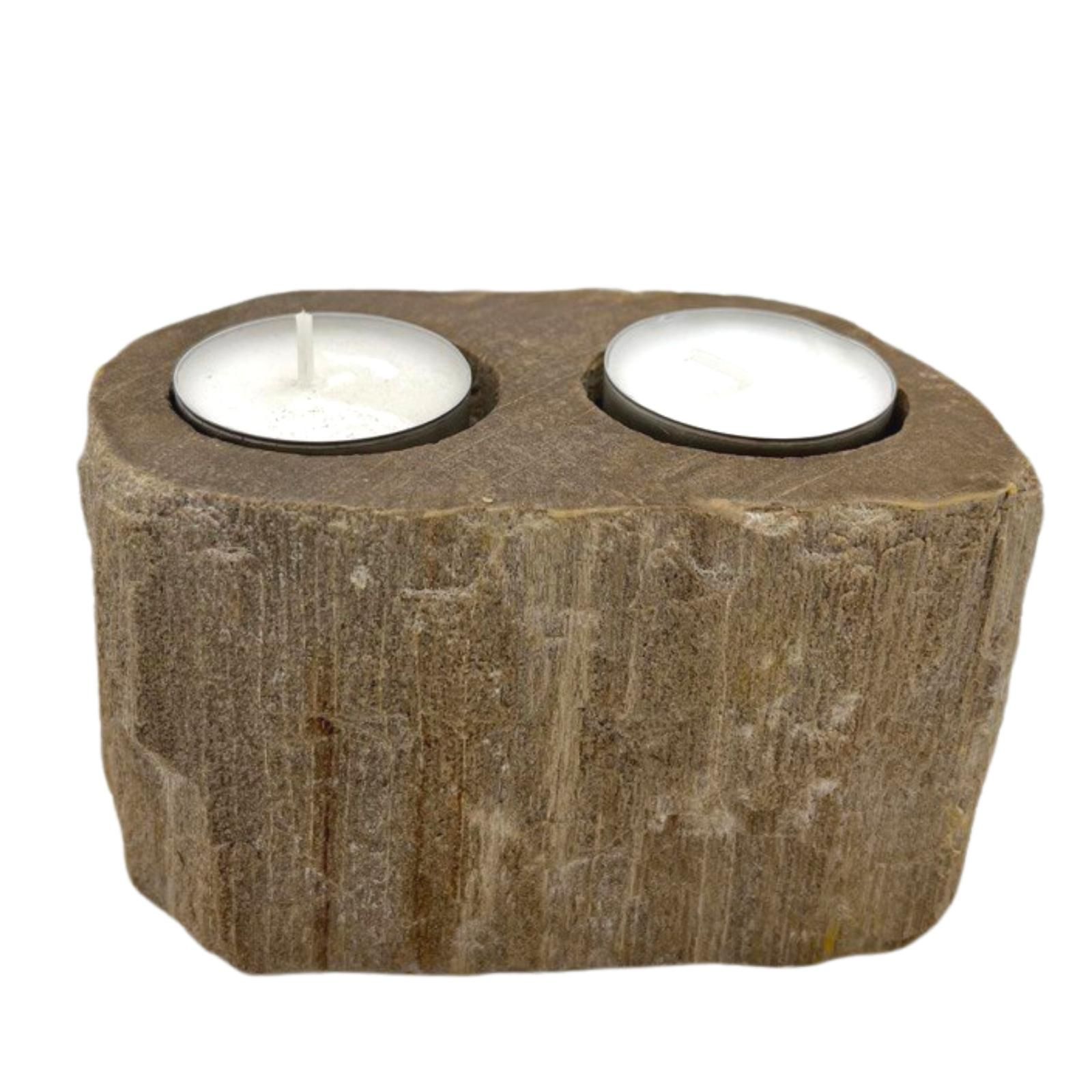 Petrified Wood Candle Holder - Double - Image 3