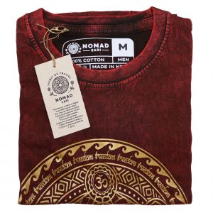 Nomad Sari Stonewashed Cotton T-Shirt – Chakra – Maroon – Medium